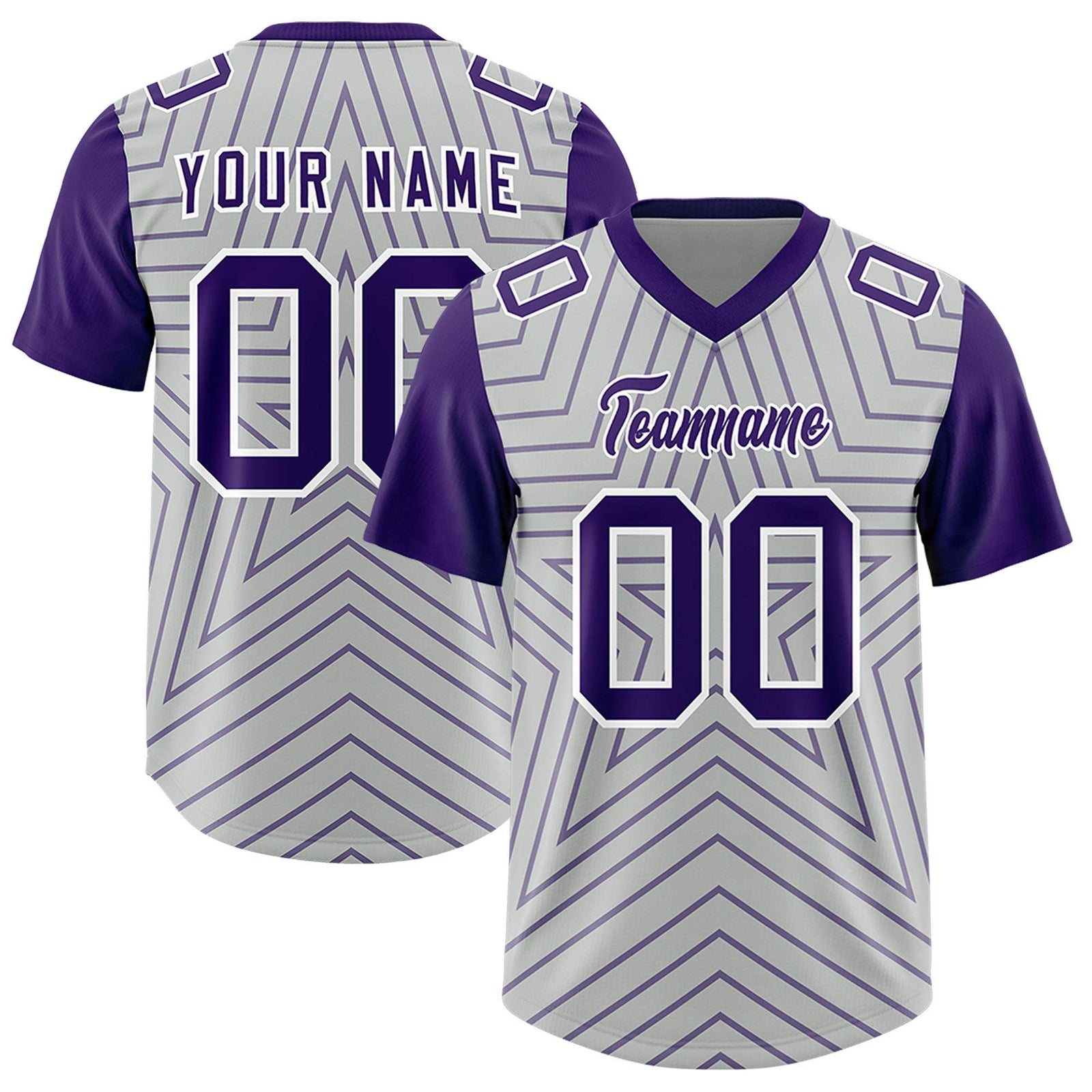 Custom Gray Purple Personalized Star Pattern Raglan Sleeves Authentic Football Jersey