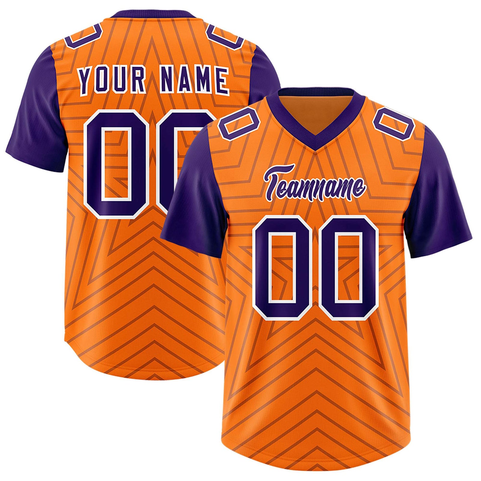 Custom Orange Purple Personalized Star Pattern Raglan Sleeves Authentic Football Jersey