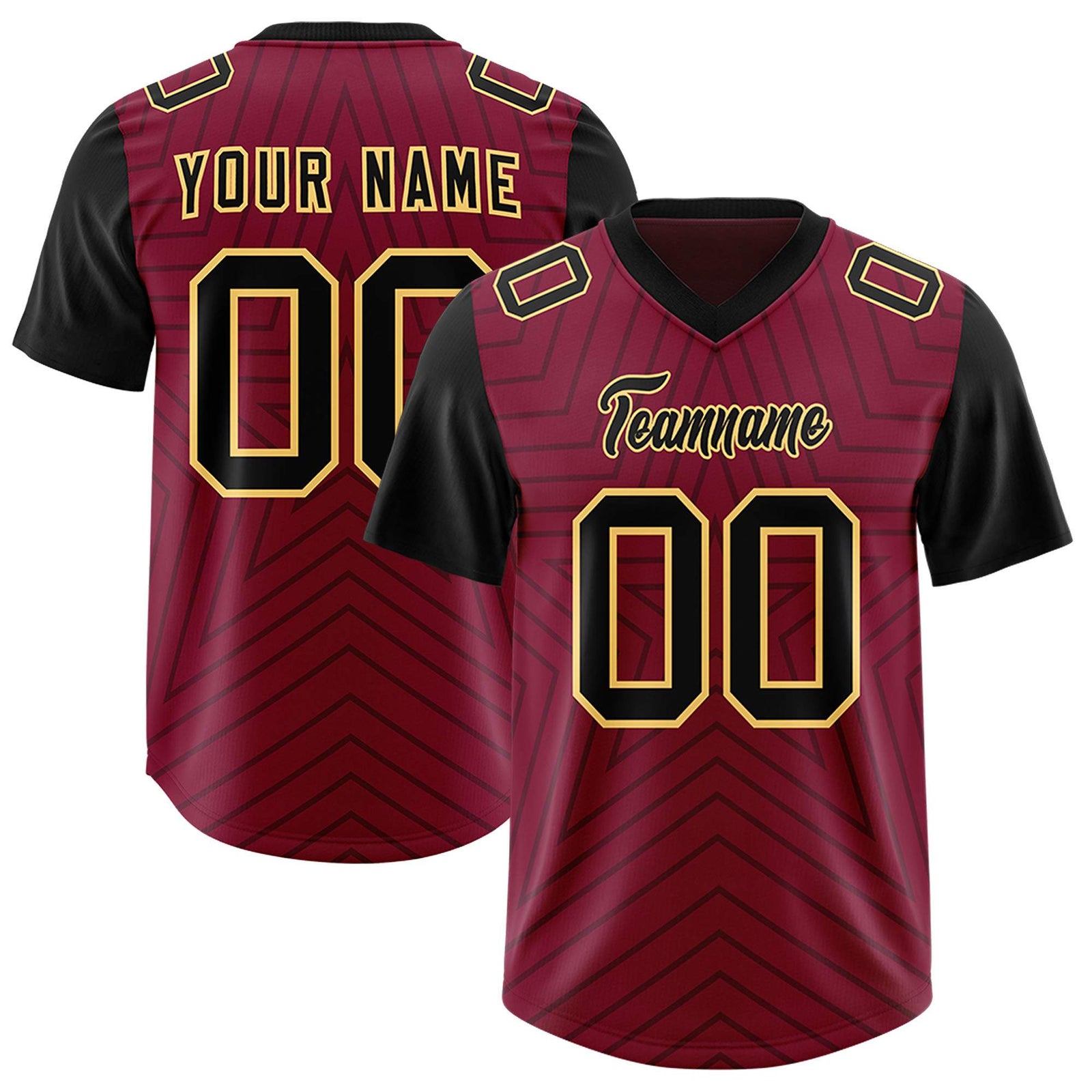 Custom Cardinal Black Personalized Star Pattern Raglan Sleeves Authentic Football Jersey