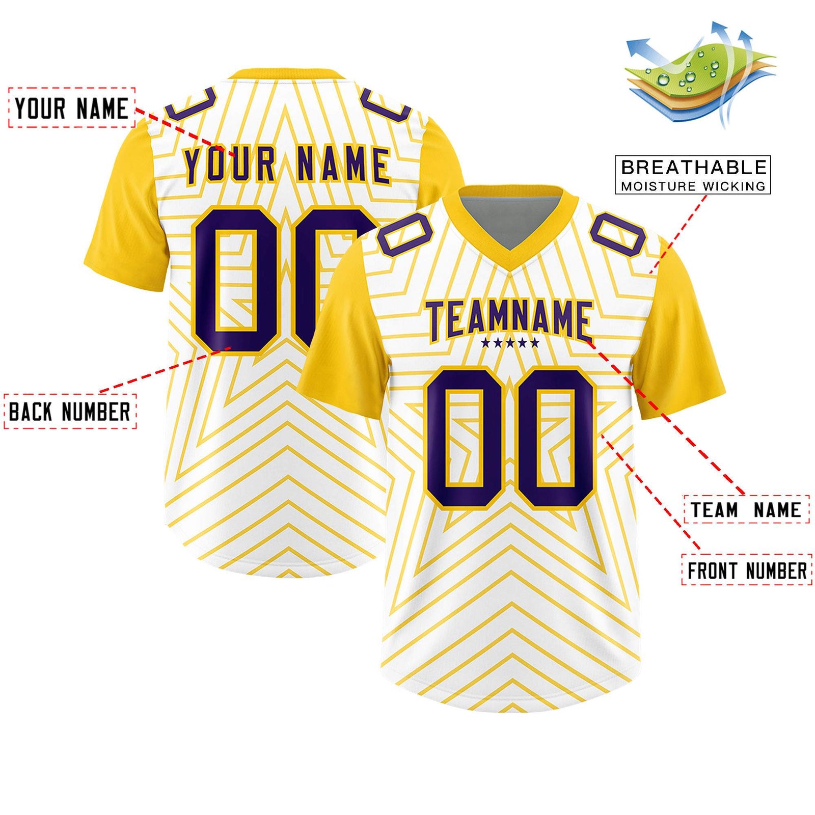 Custom White Gold Personalized Star Pattern Raglan Sleeves Authentic Football Jersey
