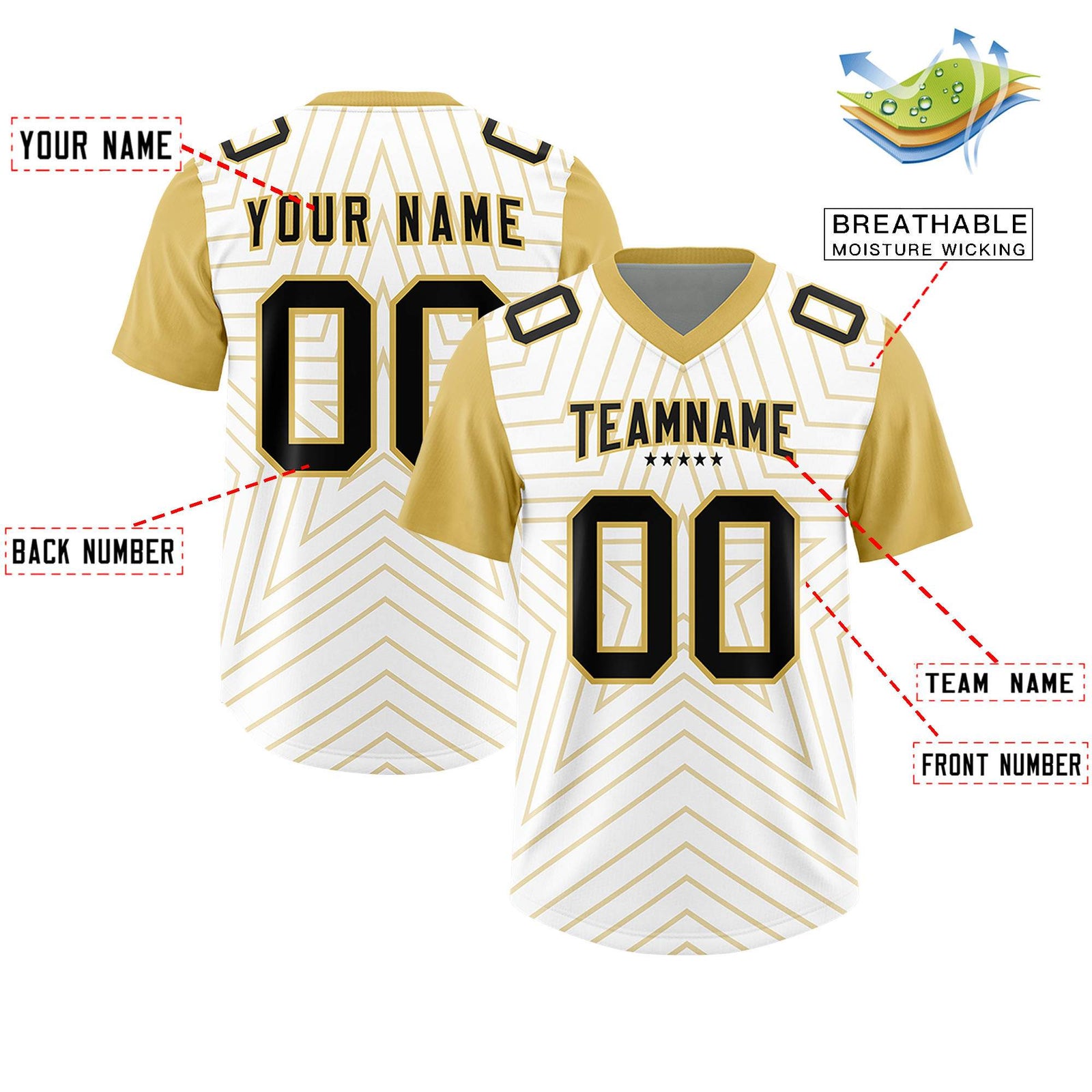 Custom White Old Gold Personalized Star Pattern Raglan Sleeves Authentic Football Jersey