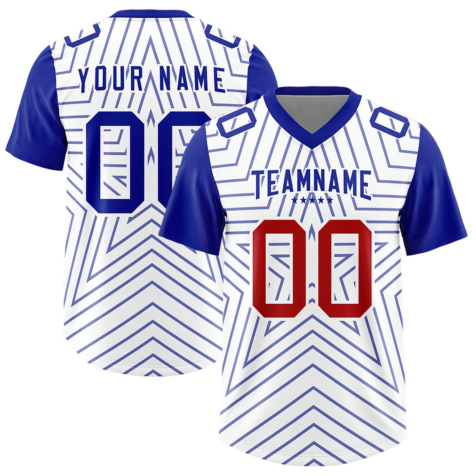 Custom White Royal Personalized Star Pattern Raglan Sleeves Authentic Football Jersey