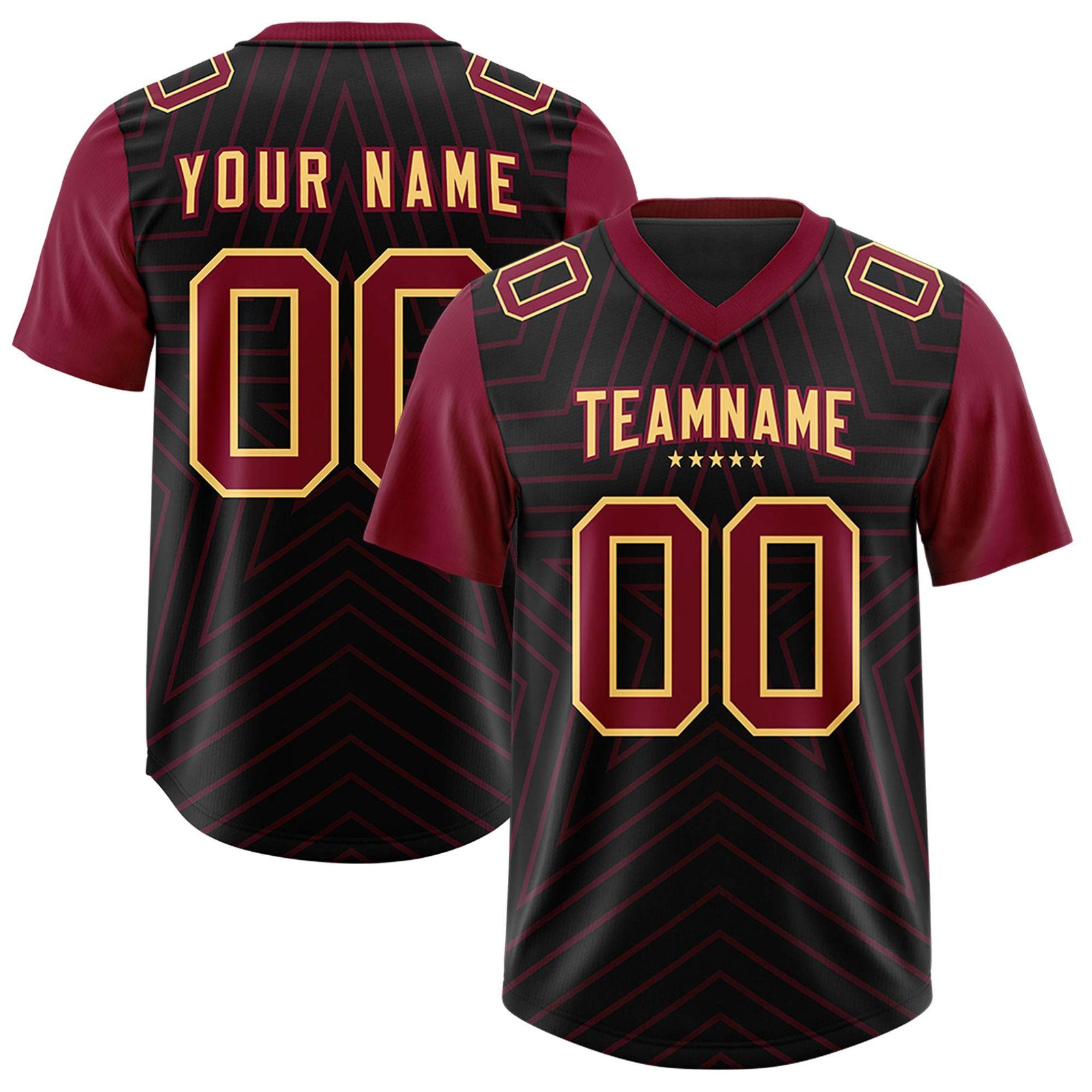 Custom Black Cardinal Personalized Star Pattern Raglan Sleeves Authentic Football Jersey