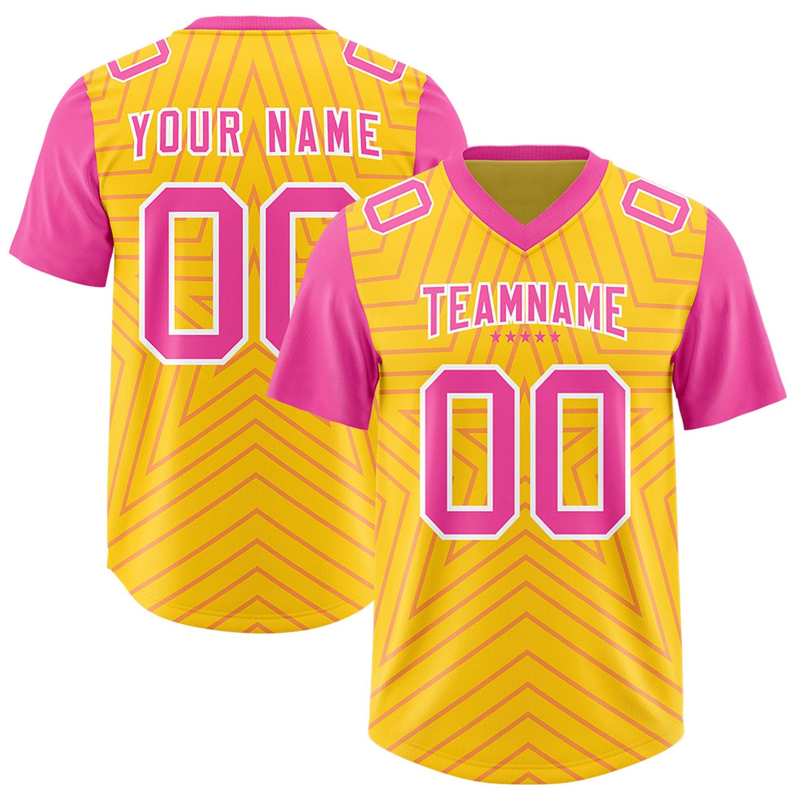 Custom Gold Pink Personalized Star Pattern Raglan Sleeves Authentic Football Jersey