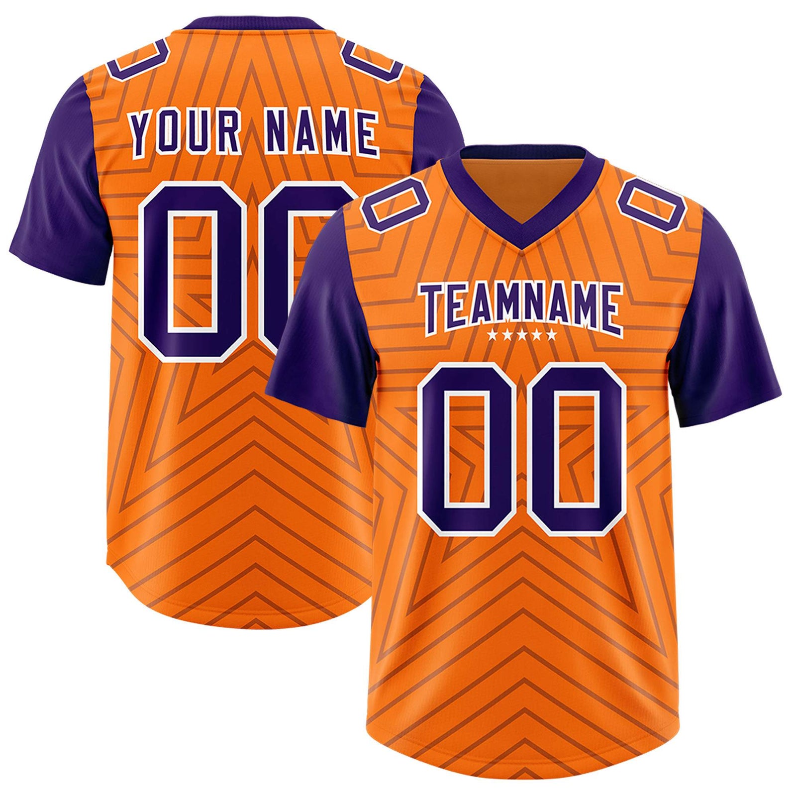 Custom Orange Purple Personalized Star Pattern Raglan Sleeves Authentic Football Jersey