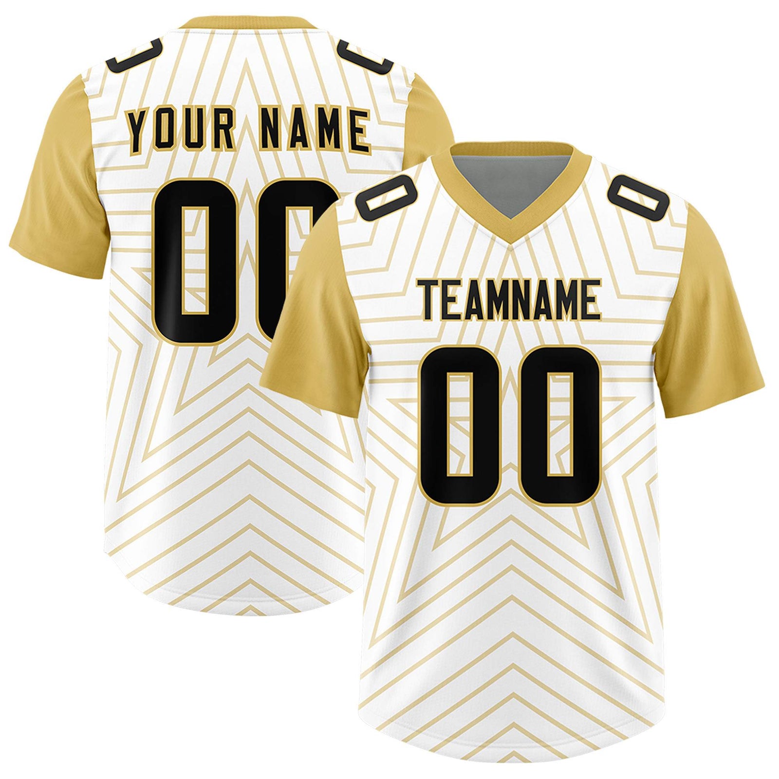 Custom White Old Gold Personalized Star Pattern Raglan Sleeves Authentic Football Jersey