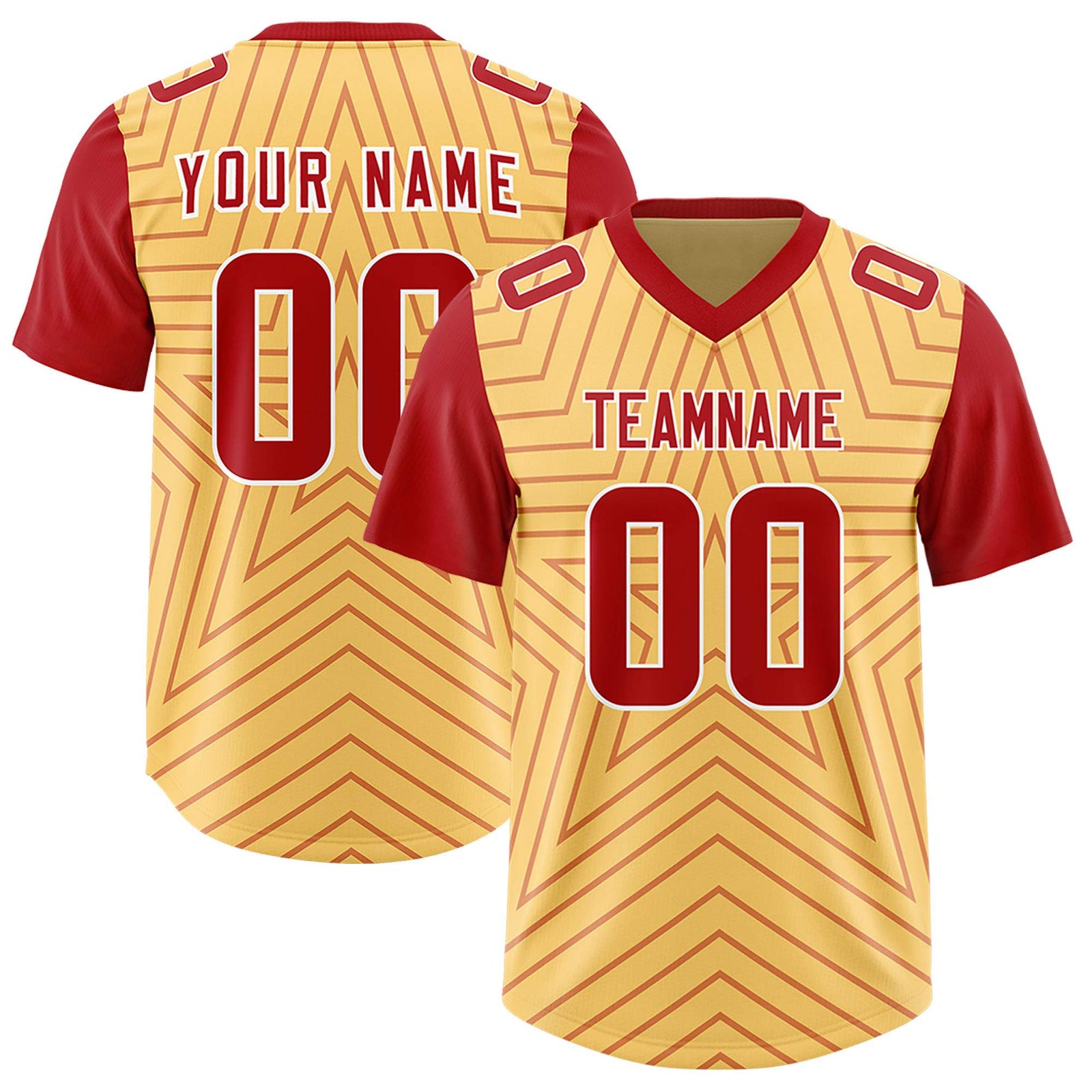 Custom Khaki Red Personalized Star Pattern Raglan Sleeves Authentic Football Jersey