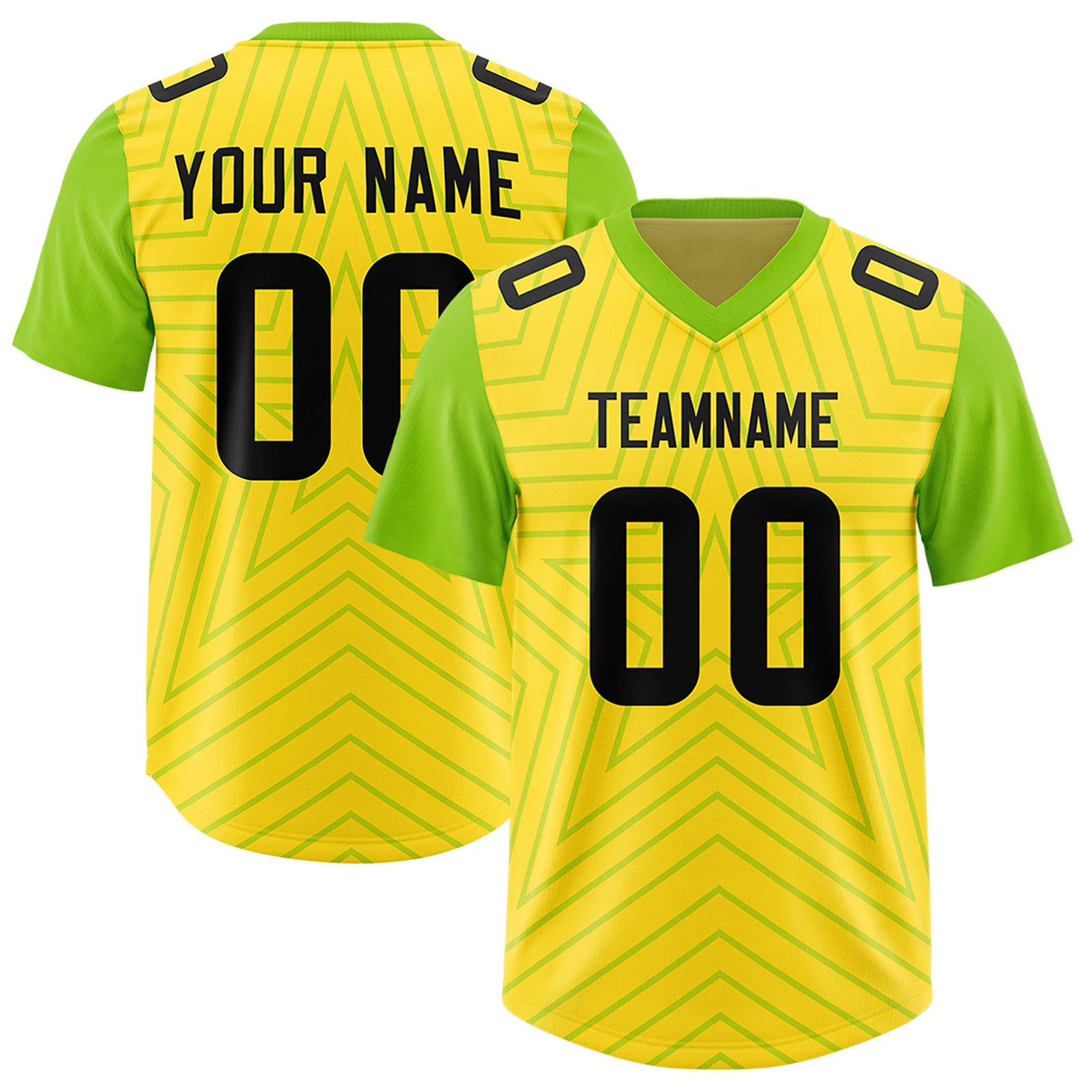 Custom Gold Neon Green Personalized Star Pattern Raglan Sleeves Authentic Football Jersey