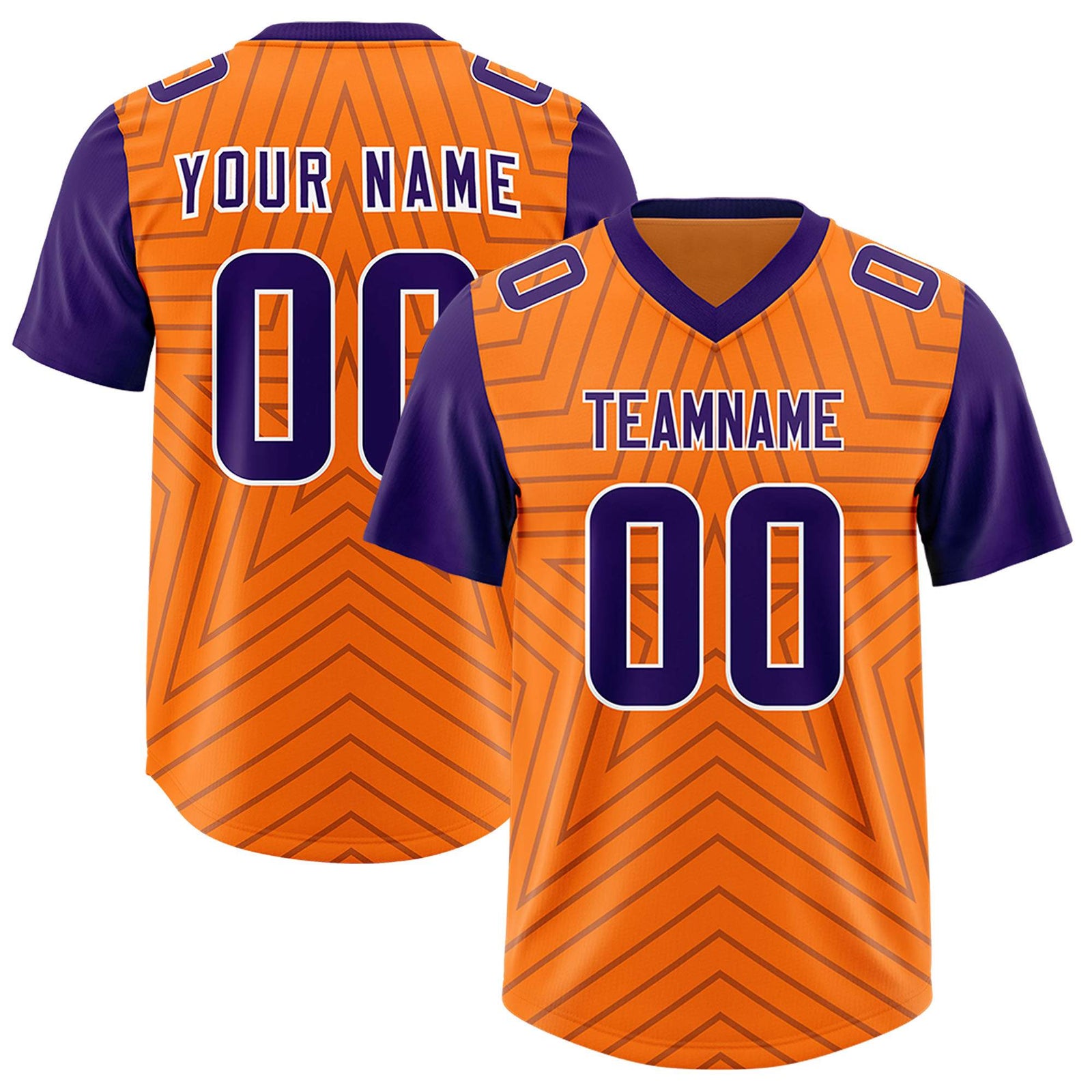 Custom Orange Purple Personalized Star Pattern Raglan Sleeves Authentic Football Jersey
