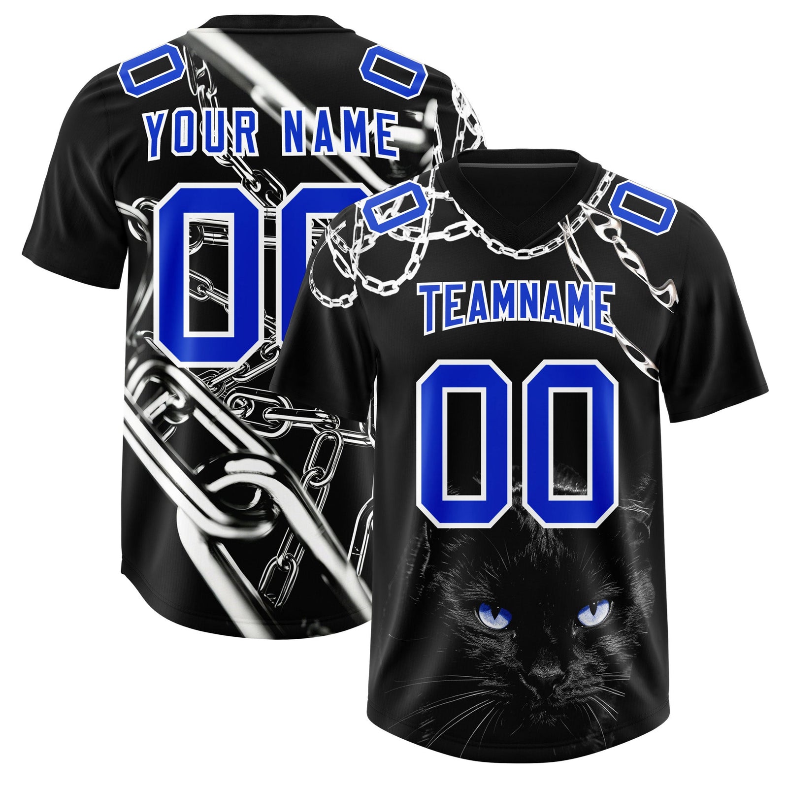 Custom Black Blue Graffiti Pattern Chains Football Jersey| KXKSHOP