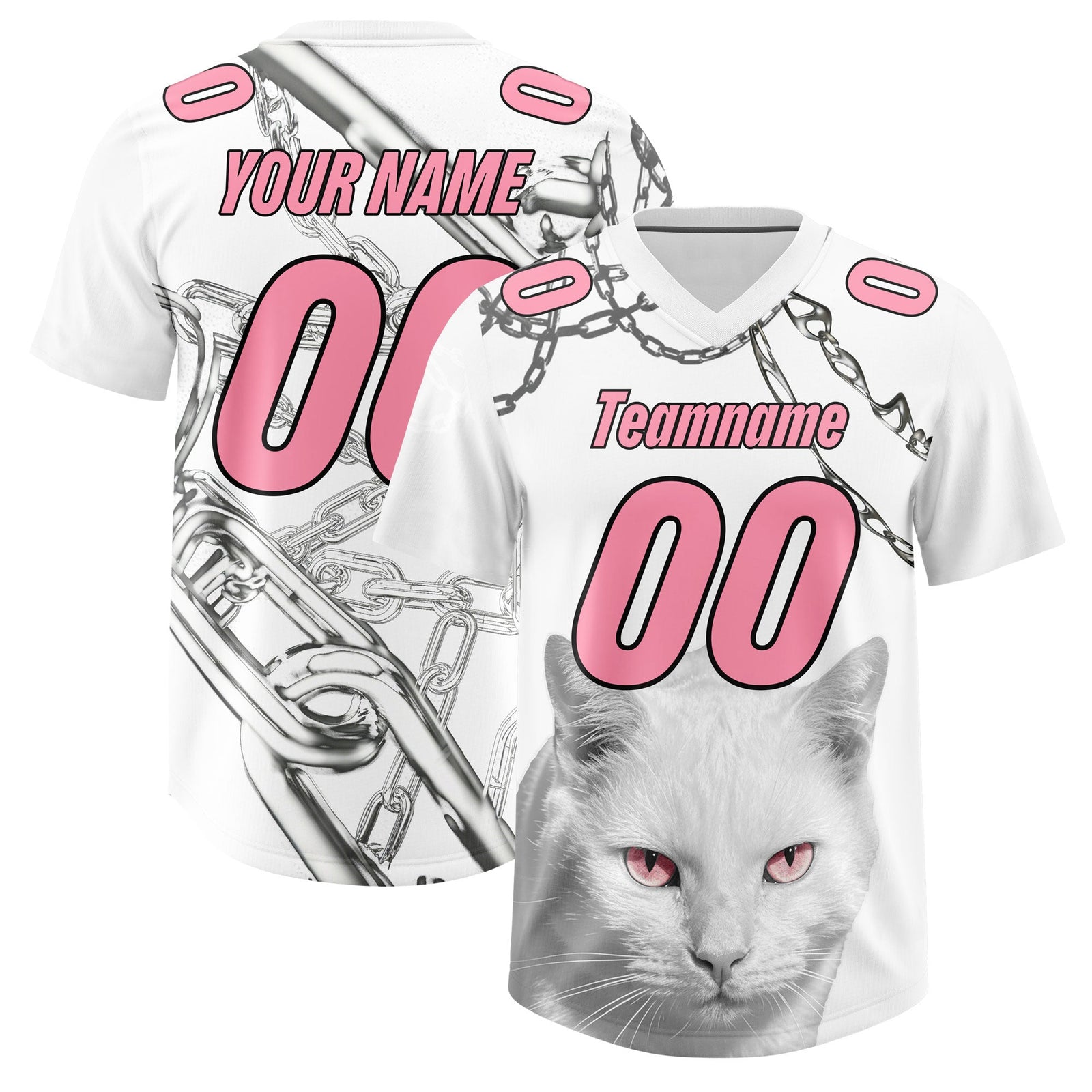 Custom White Light Pink Graffiti Pattern Chains Football Jersey| KXKSHOP