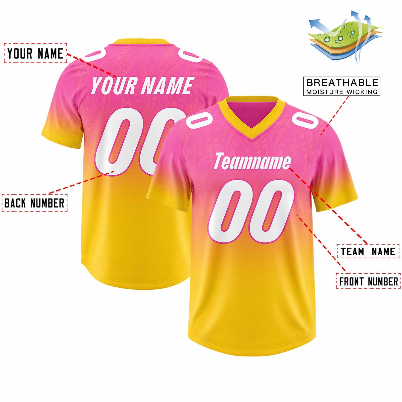 Custom Pink Gold Gradient Fashion Outdoor Authentic Football Jersey