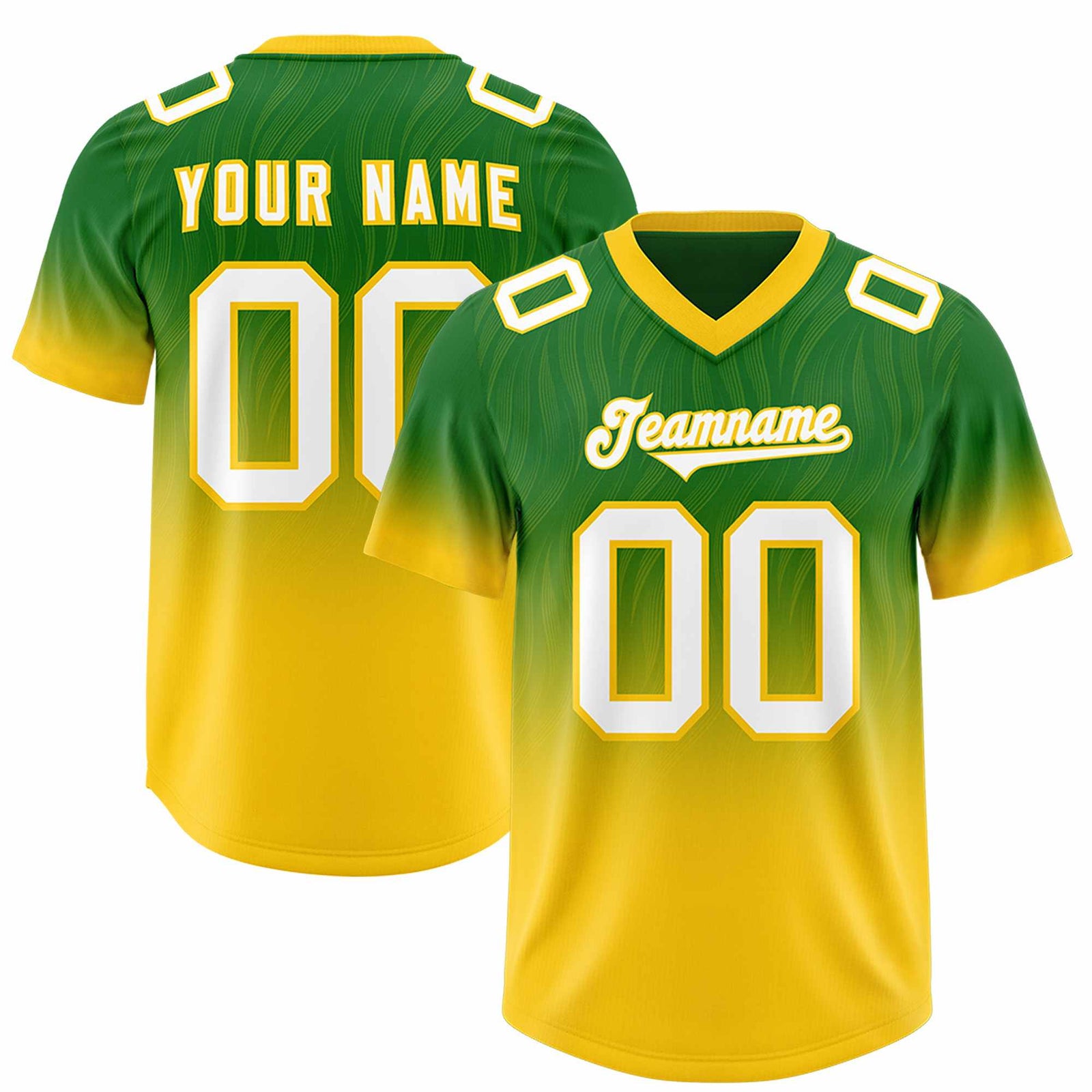 Custom Kelly Green Gold Gradient Fashion Outdoor Authentic Football Jersey