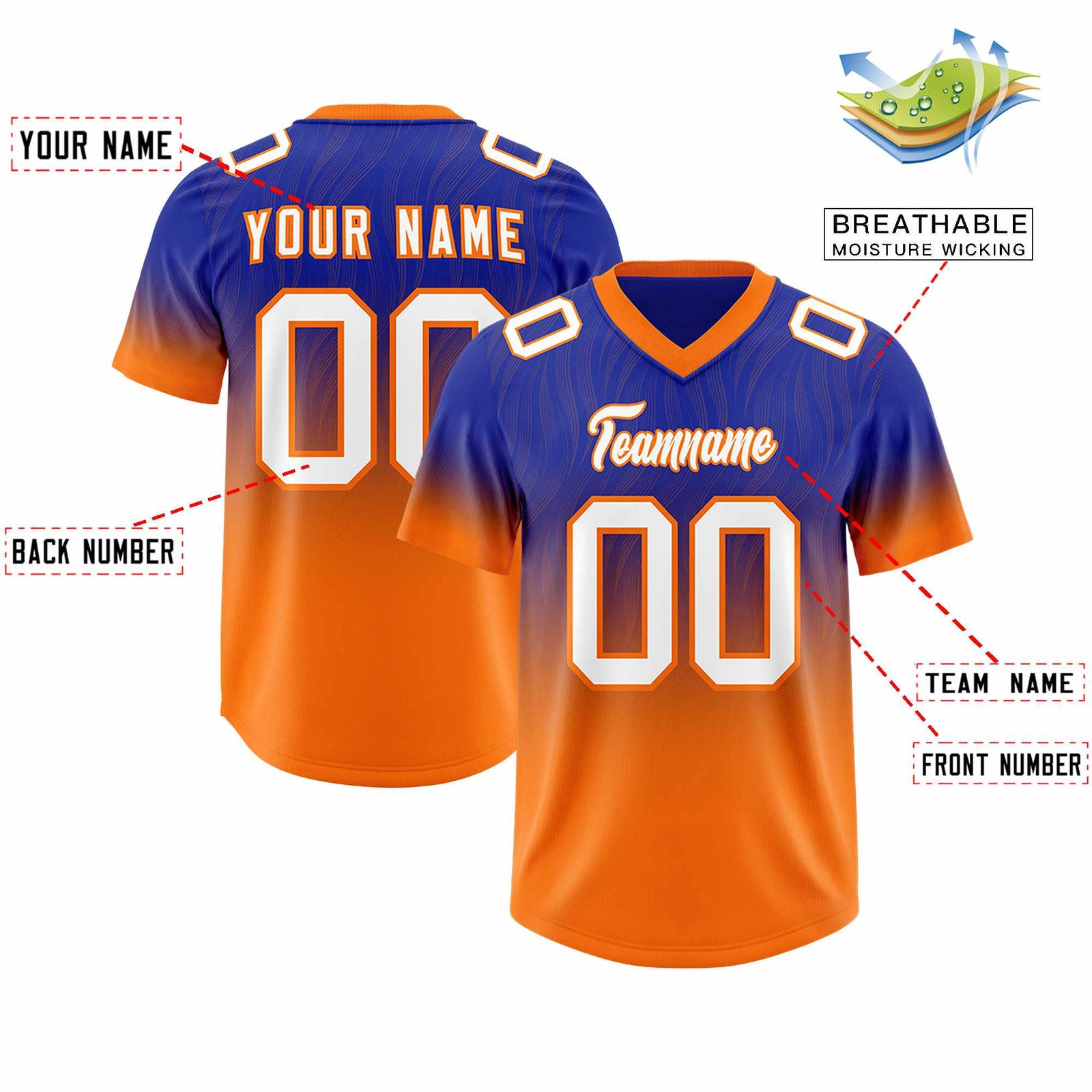 Custom Royal Orange Gradient Fashion Outdoor Authentic Football Jersey