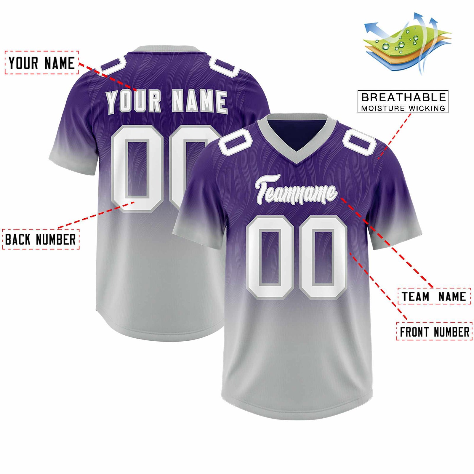 Custom Purple Gray Gradient Fashion Outdoor Authentic Football Jersey