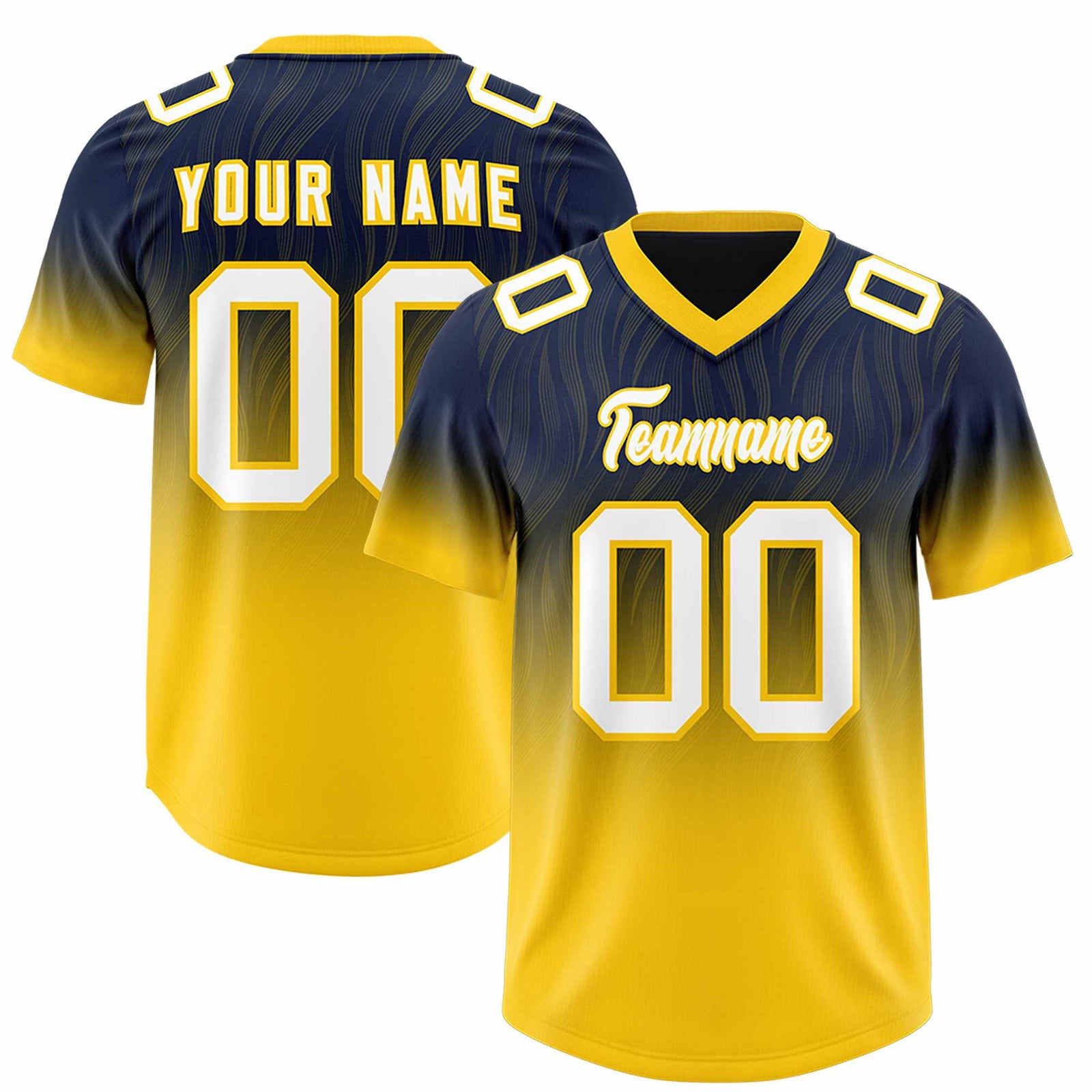 Custom Navy Gold Gradient Fashion Outdoor Authentic Football Jersey