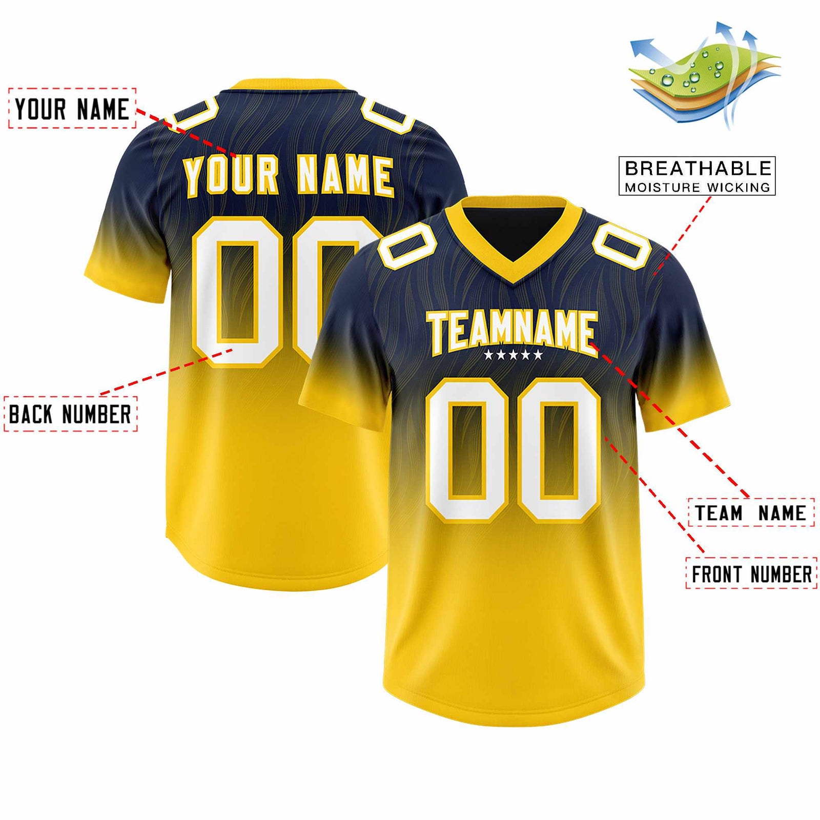 Custom Navy Gold Gradient Fashion Outdoor Authentic Football Jersey