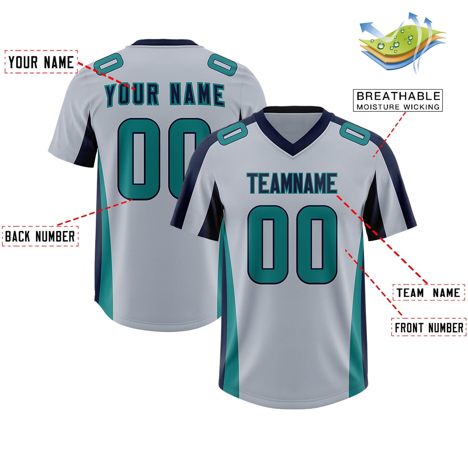 Custom Silver Navy Side Stripe Pattern Authentic Football Jersey