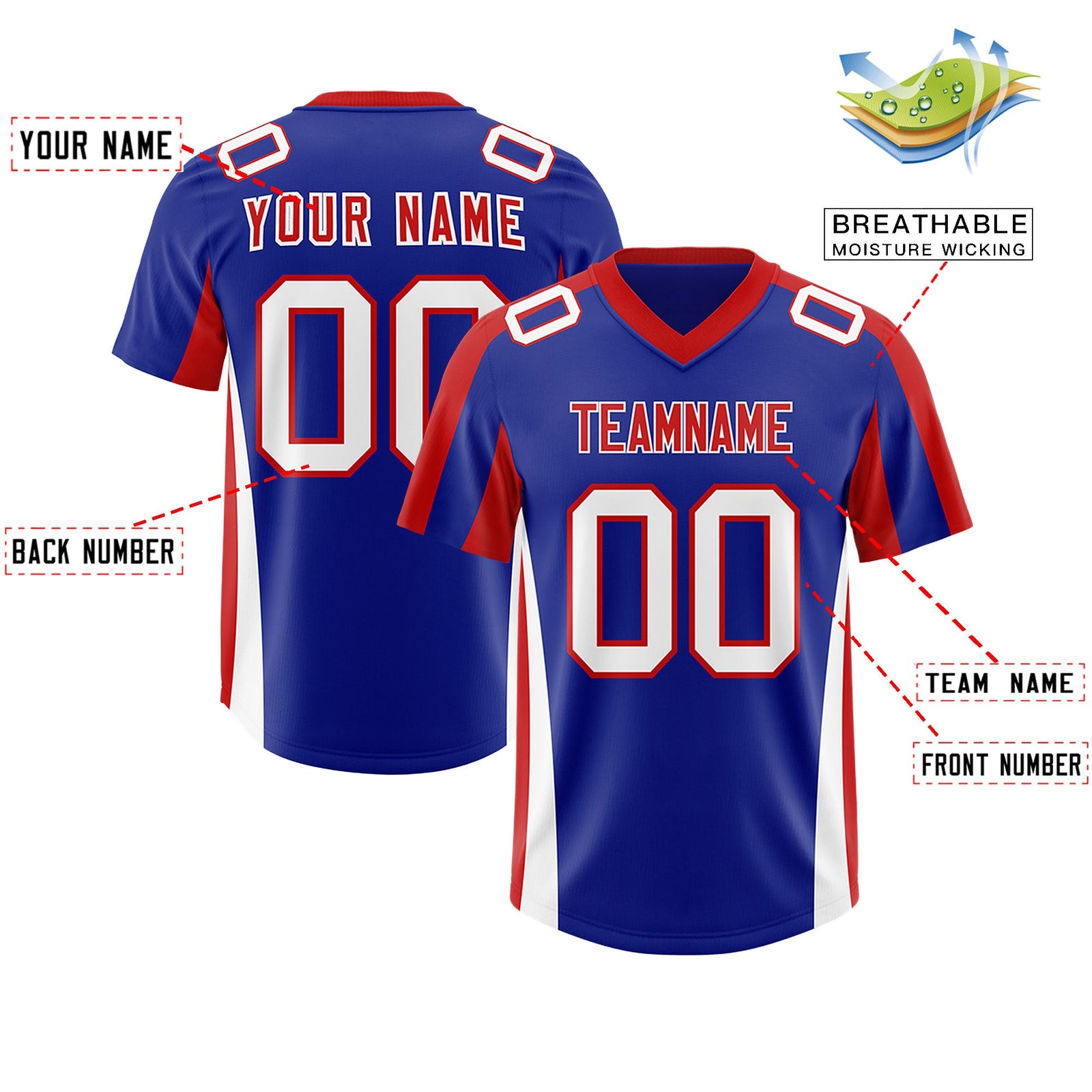 Custom Royal Red Side Stripe Pattern Authentic Football Jersey