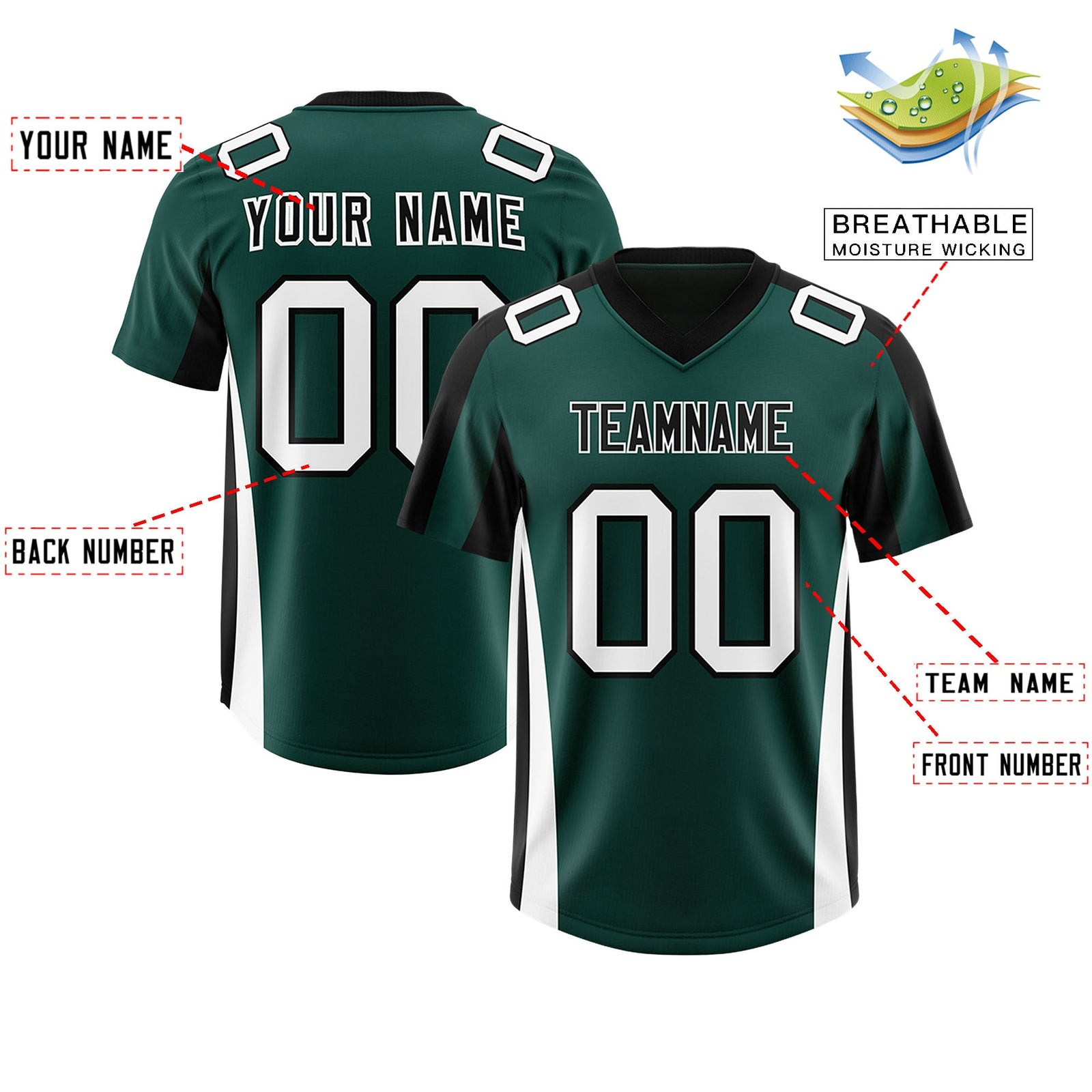Custom Midnight Green Black Side Stripe Pattern Authentic Football Jersey