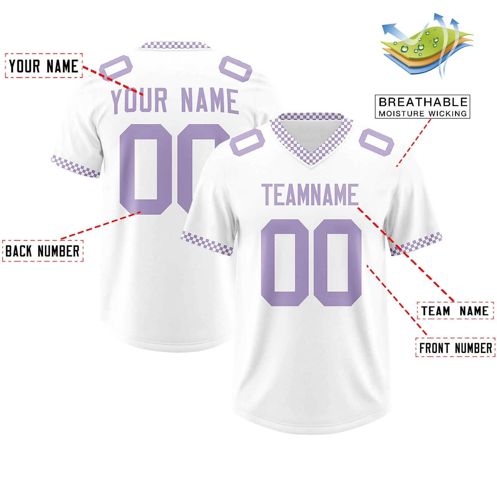 Custom White Light Purple Personalized Neckline Square Classic Authentic Football Jersey
