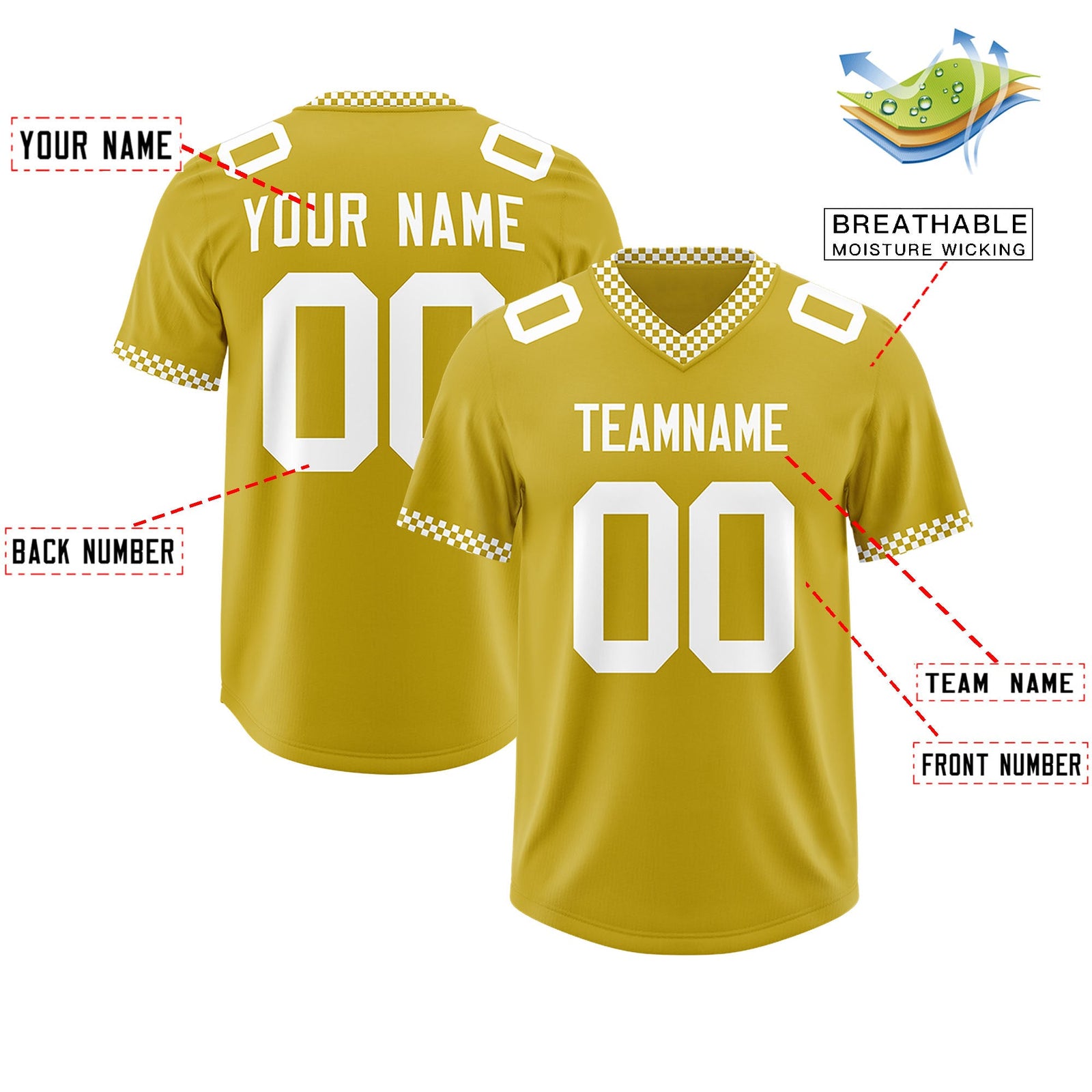 Custom Old Gold White Personalized Neckline Square Classic Authentic Football Jersey