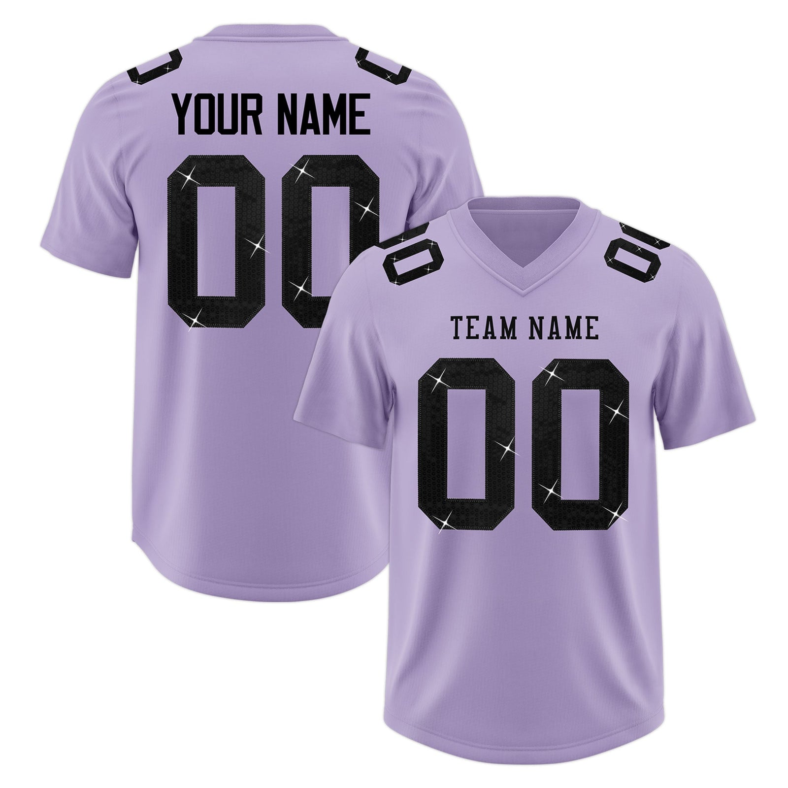 Custom Light Purple Black sequin lettering Moisture-Wicking Football Jersey| KXKSHOP