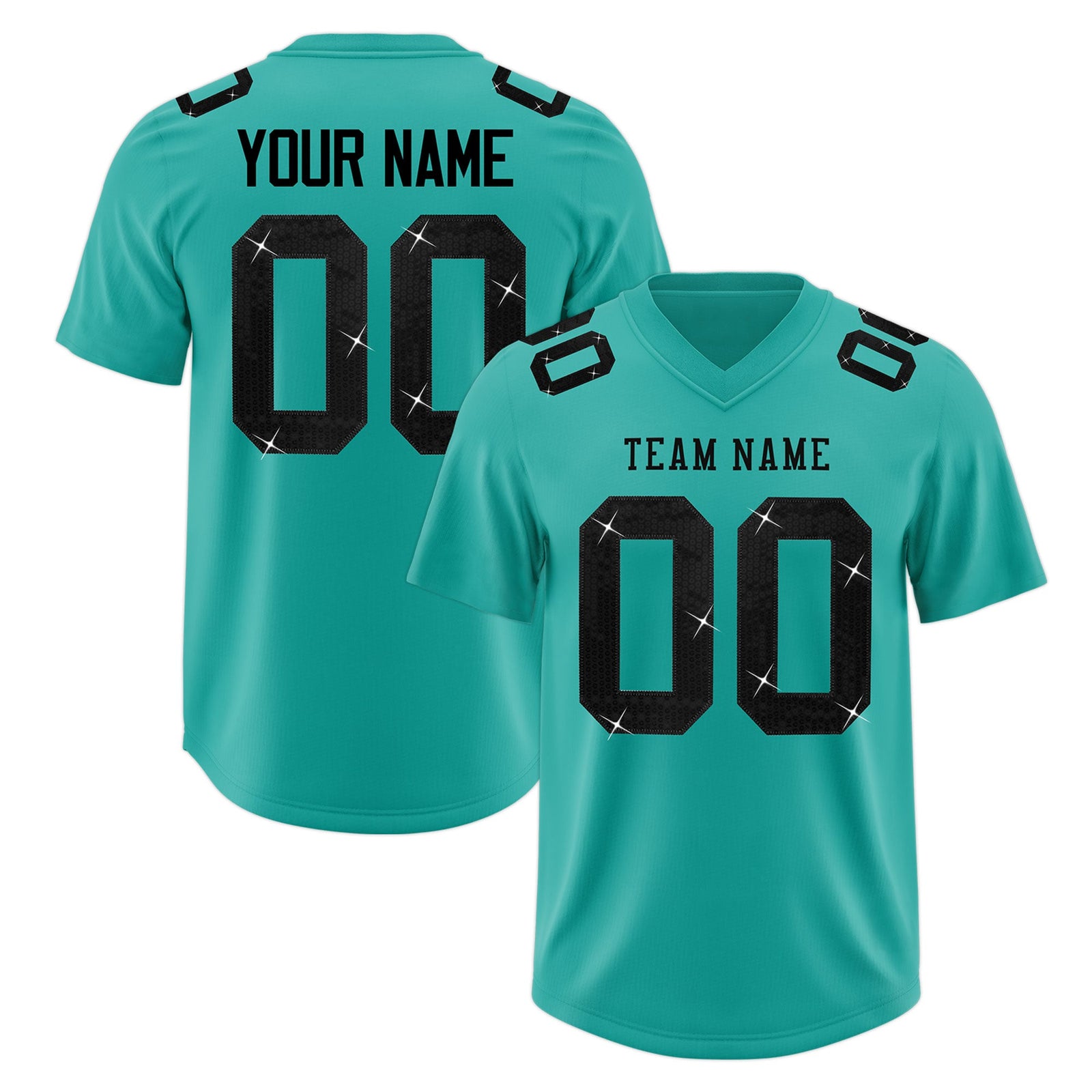 Custom Aqua Black sequin lettering Moisture-Wicking Football Jersey| KXKSHOP