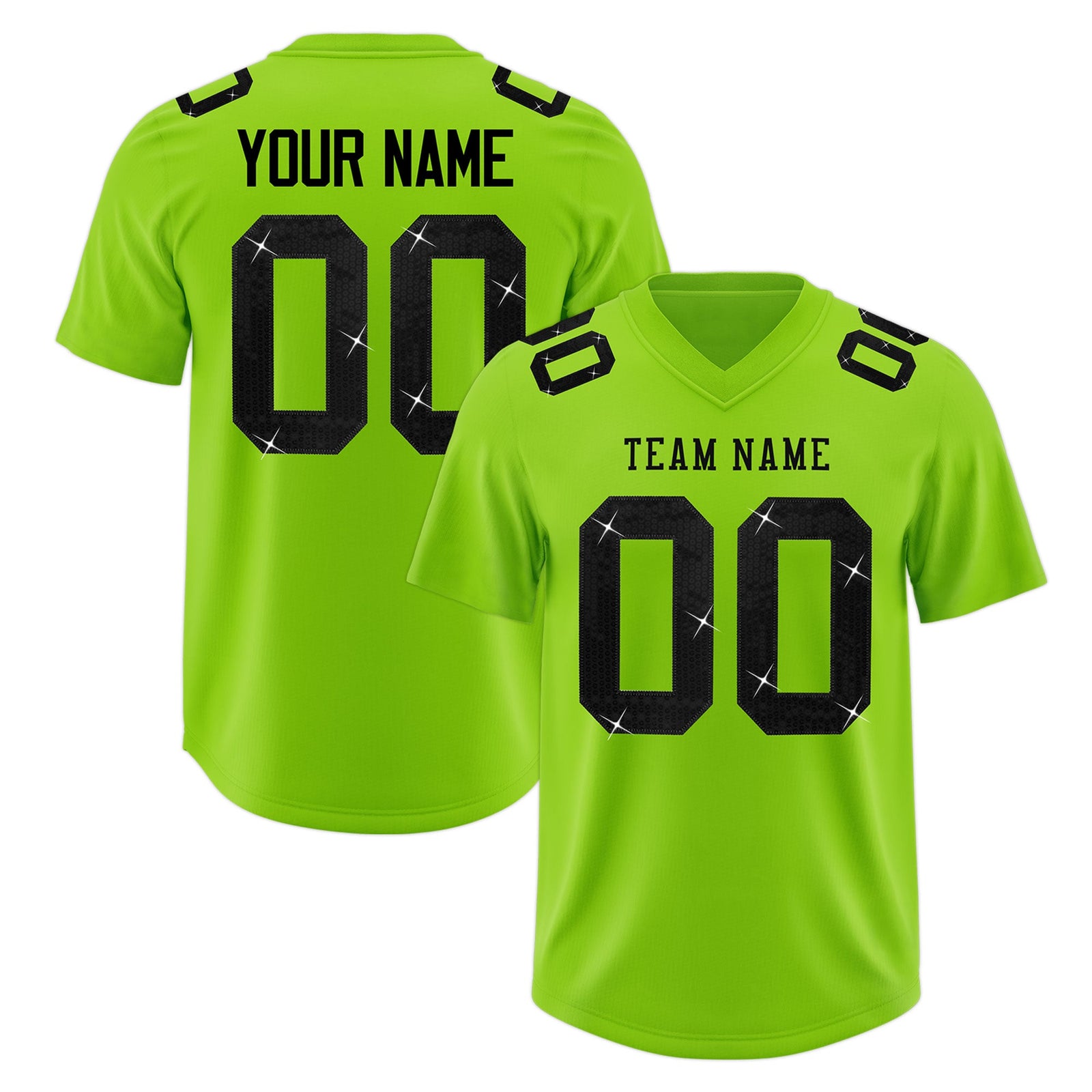 Custom Neon Green Black sequin lettering Breathable Football Jersey| KXKSHOP
