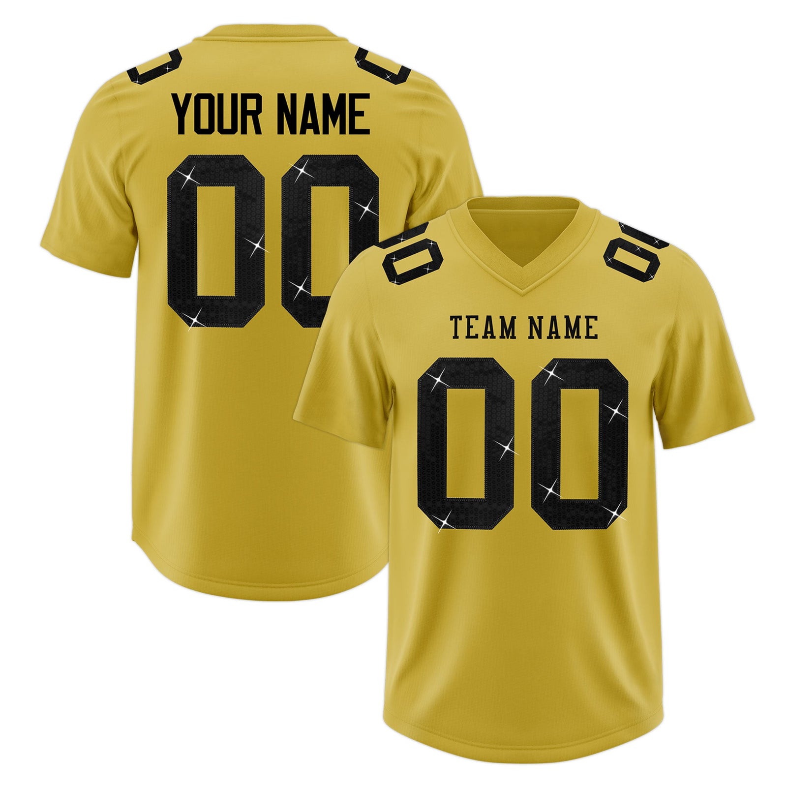 Custom Old Gold Black sequin lettering Stretch Fabric Football Jersey| KXKSHOP