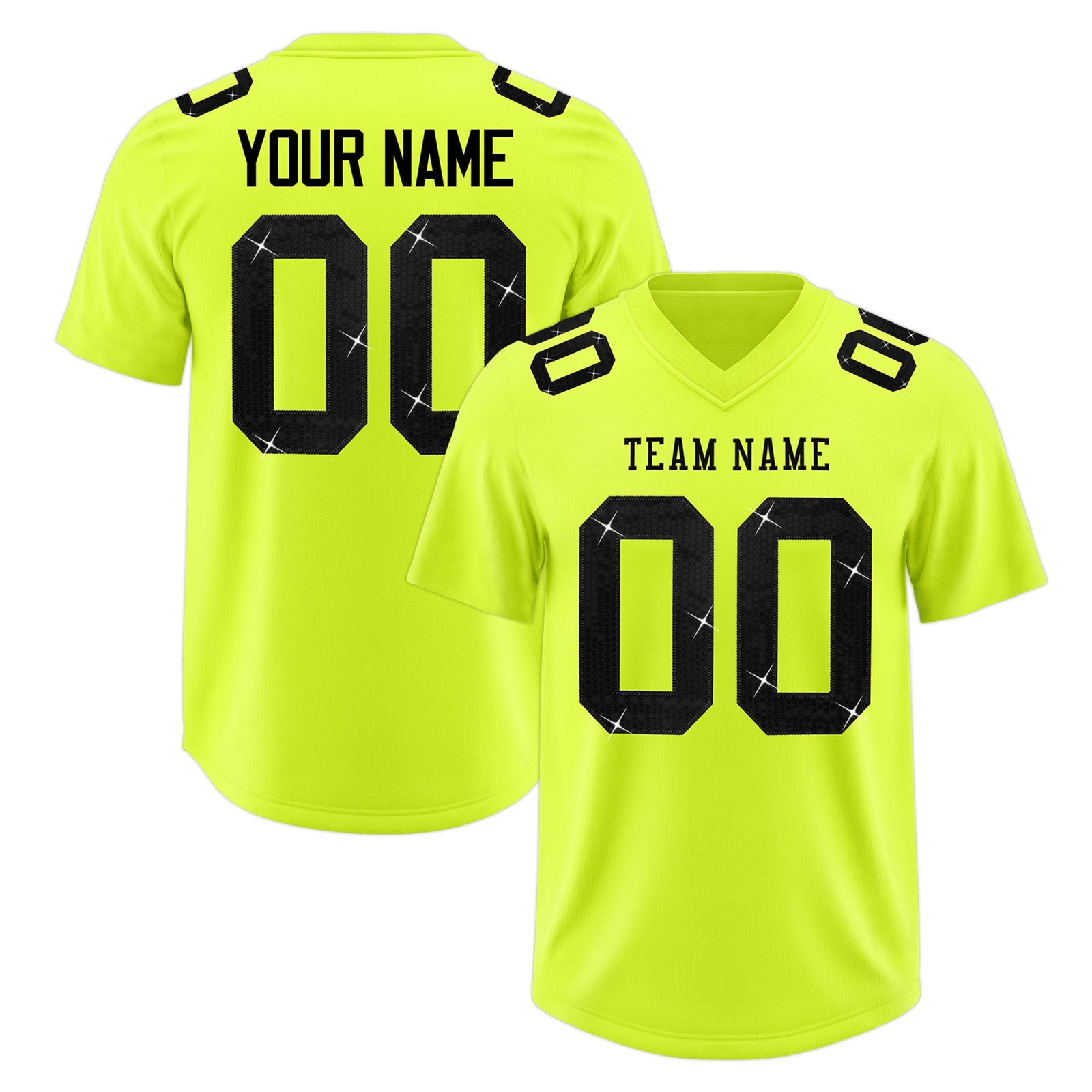 Custom Fluorescent Green Black sequin lettering Moisture-Wicking Football Jersey| KXKSHOP