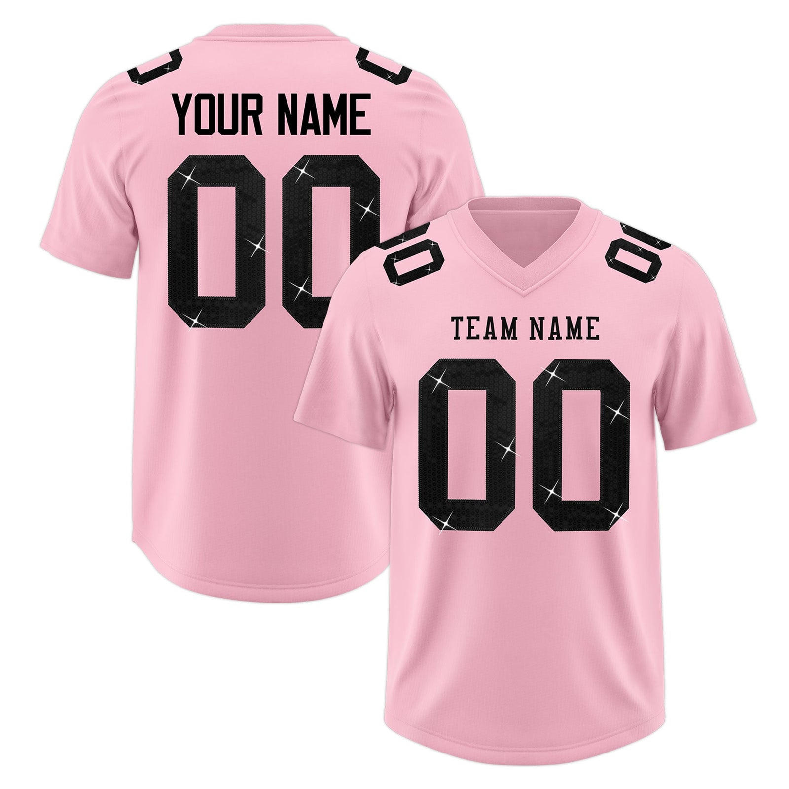Custom Light Pink Black sequin lettering Stretch Fabric Football Jersey| KXKSHOP