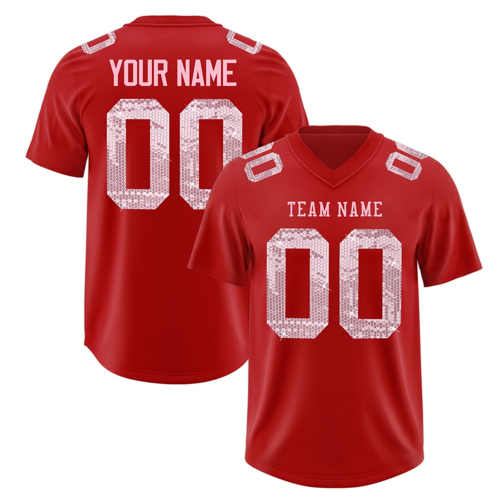 Custom Red Light Pink sequin lettering Breathable Football Jersey| KXKSHOP