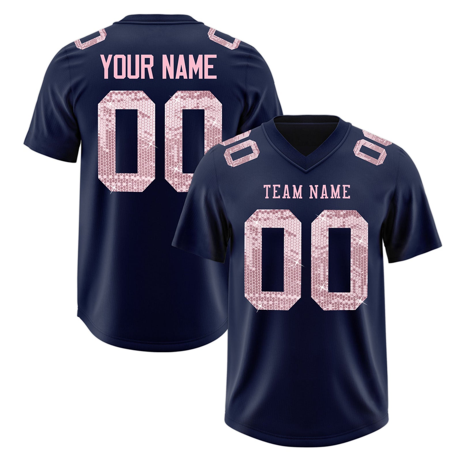 Custom Navy Light Pink sequin lettering Moisture-Wicking Football Jersey| KXKSHOP