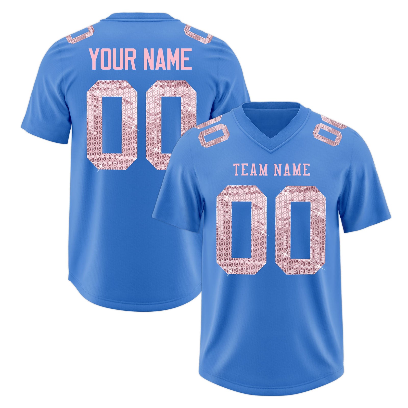 Custom Powder Blue Light Pink sequin lettering Breathable Football Jersey| KXKSHOP