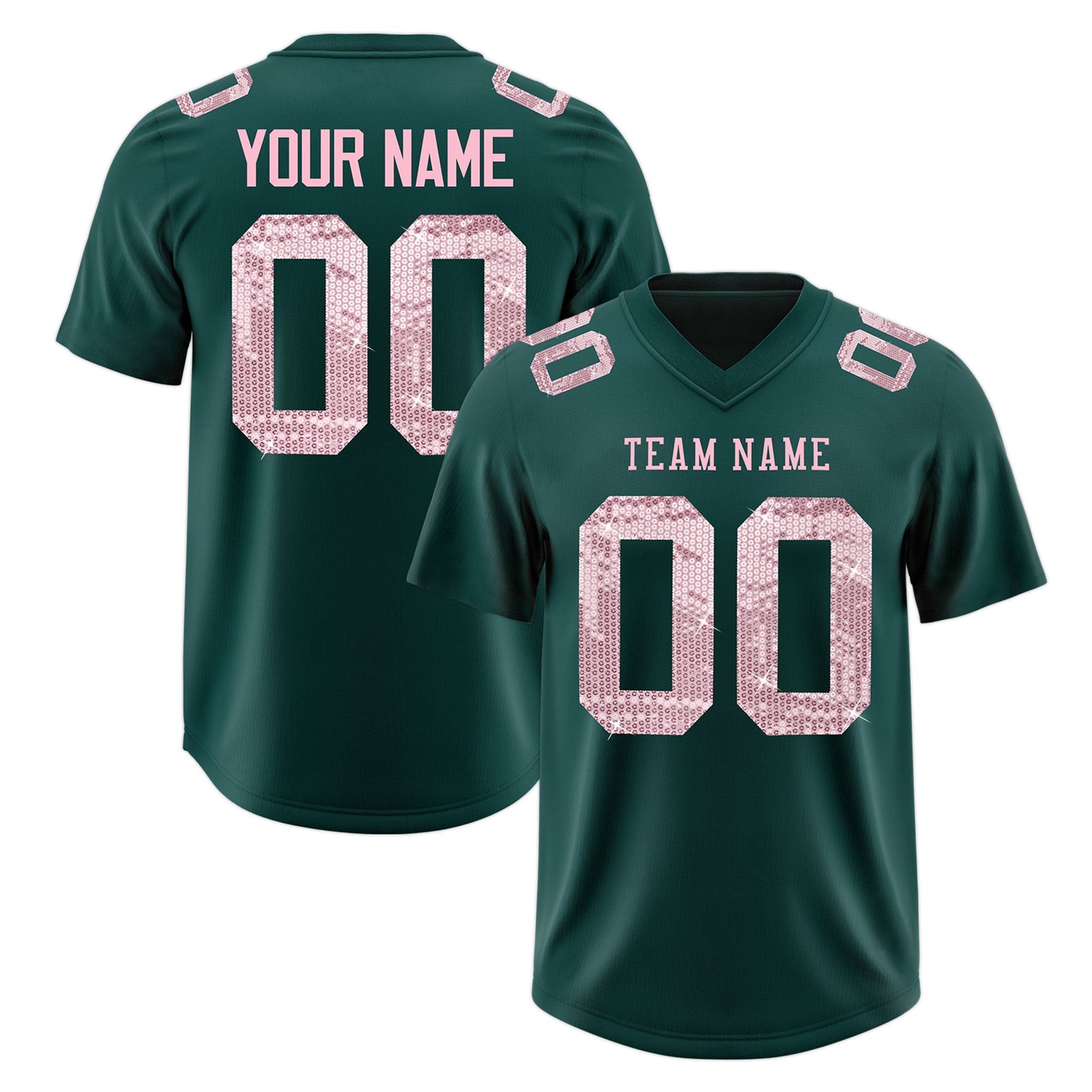 Custom Midnight Green Light Pink sequin lettering Breathable Football Jersey| KXKSHOP