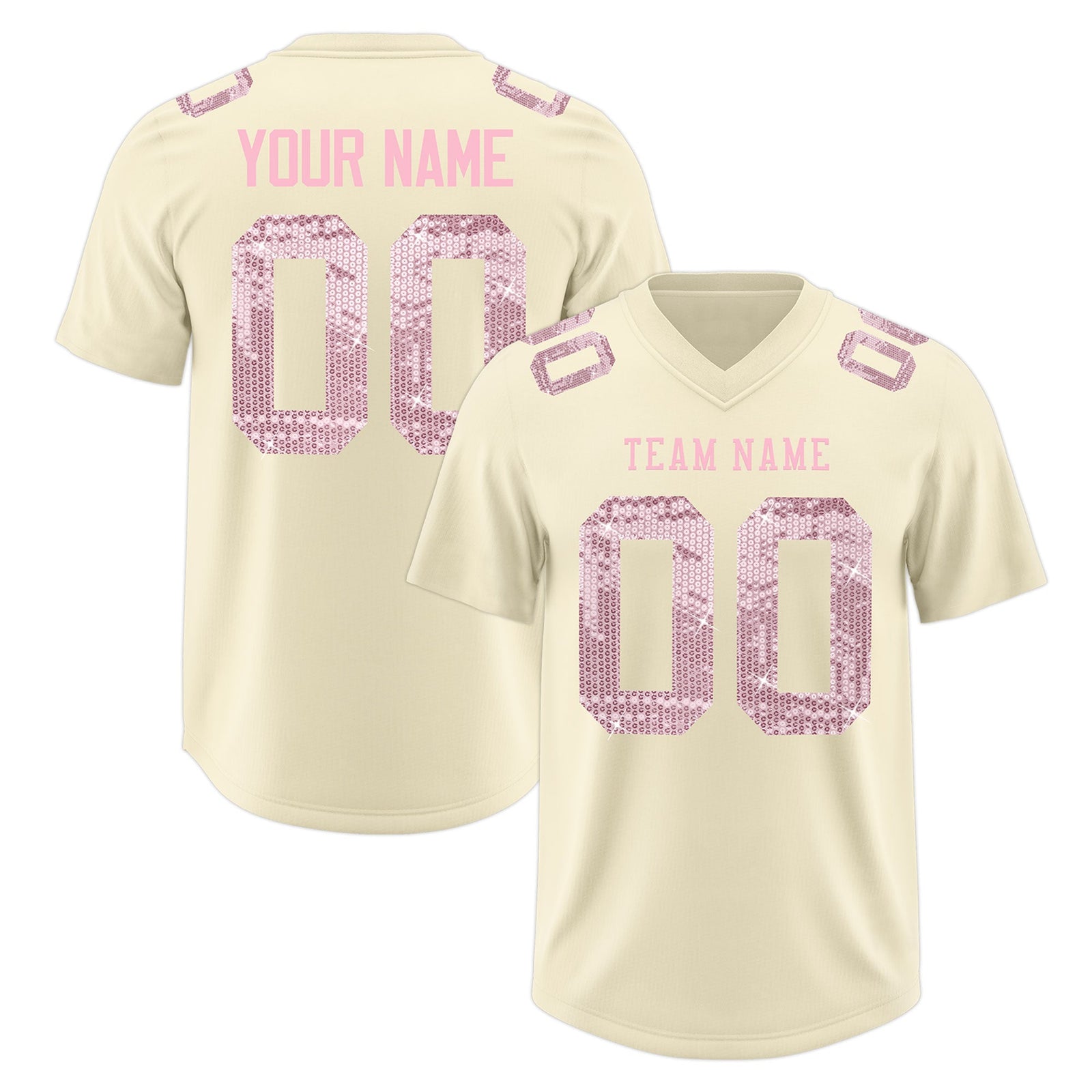 Custom Cream Light Pink sequin lettering Moisture-Wicking Football Jersey| KXKSHOP