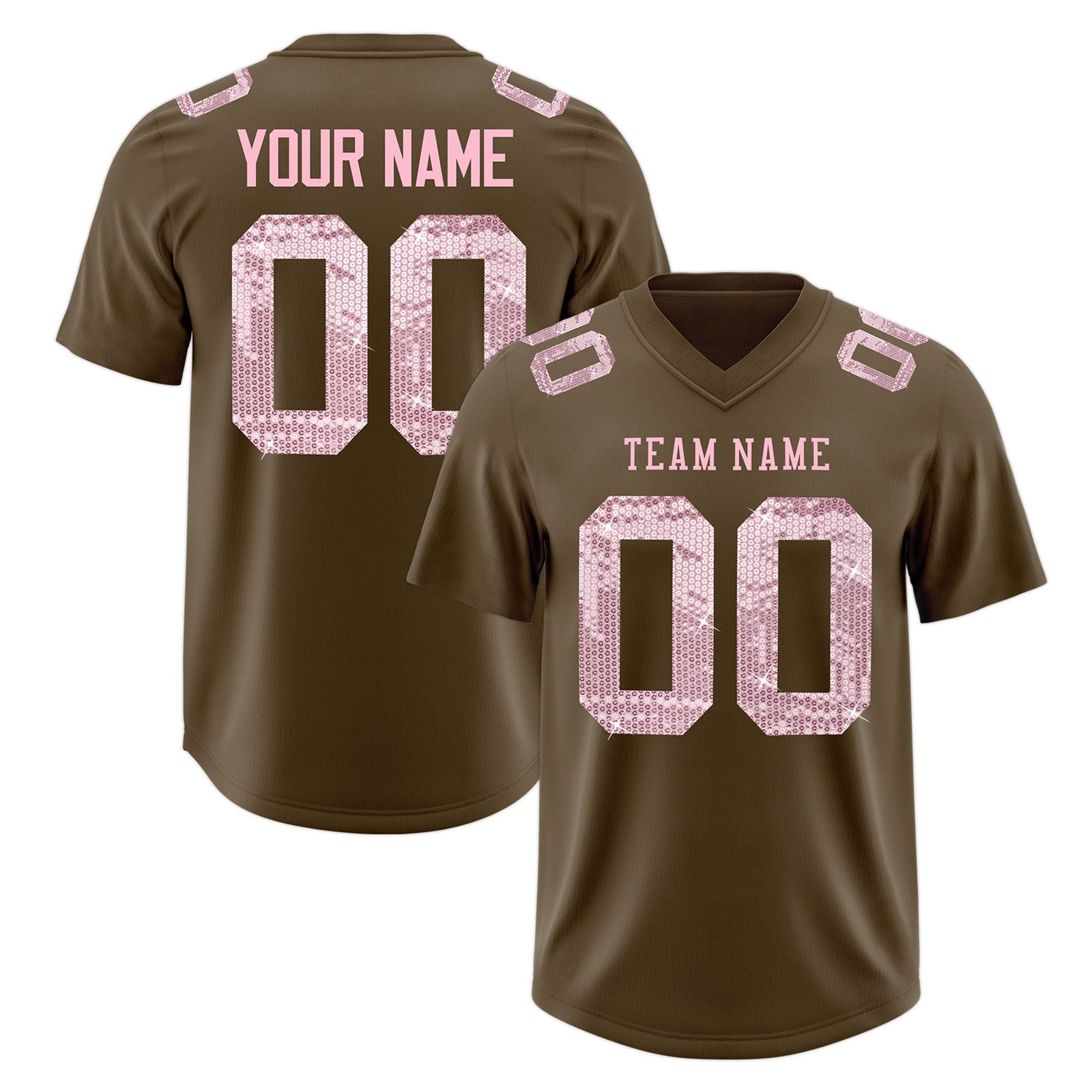 Custom Light Brown Light Pink sequin lettering Breathable Football Jersey| KXKSHOP