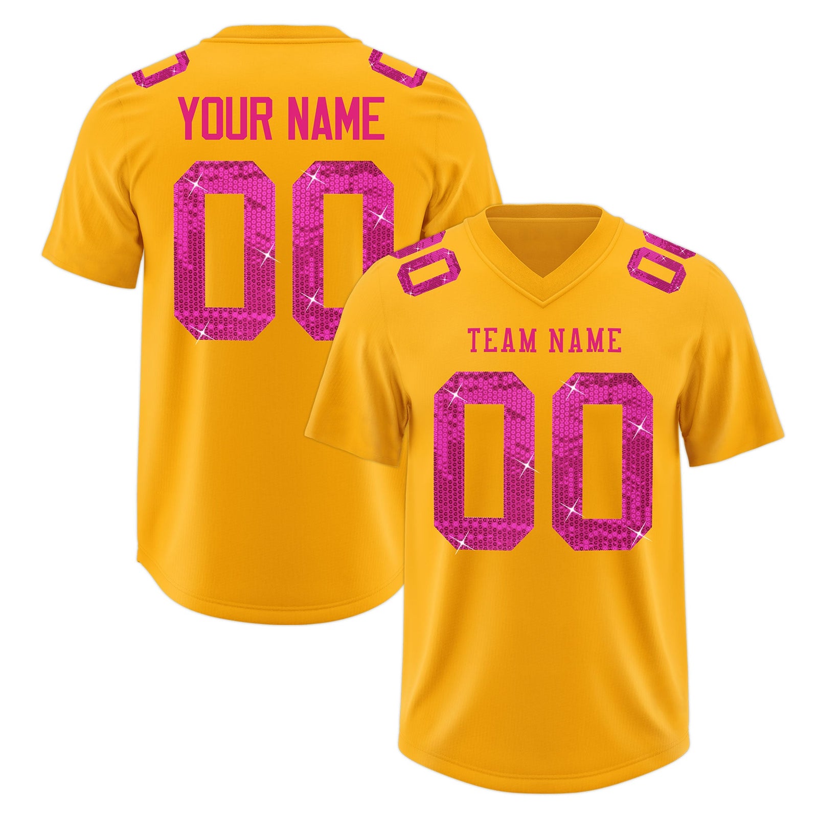 Custom Yellow Pink sequin lettering Moisture-Wicking Football Jersey| KXKSHOP