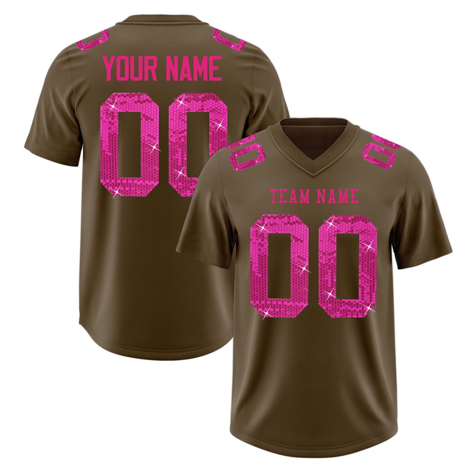 Custom Light Brown Pink sequin lettering Stretch Fabric Football Jersey| KXKSHOP