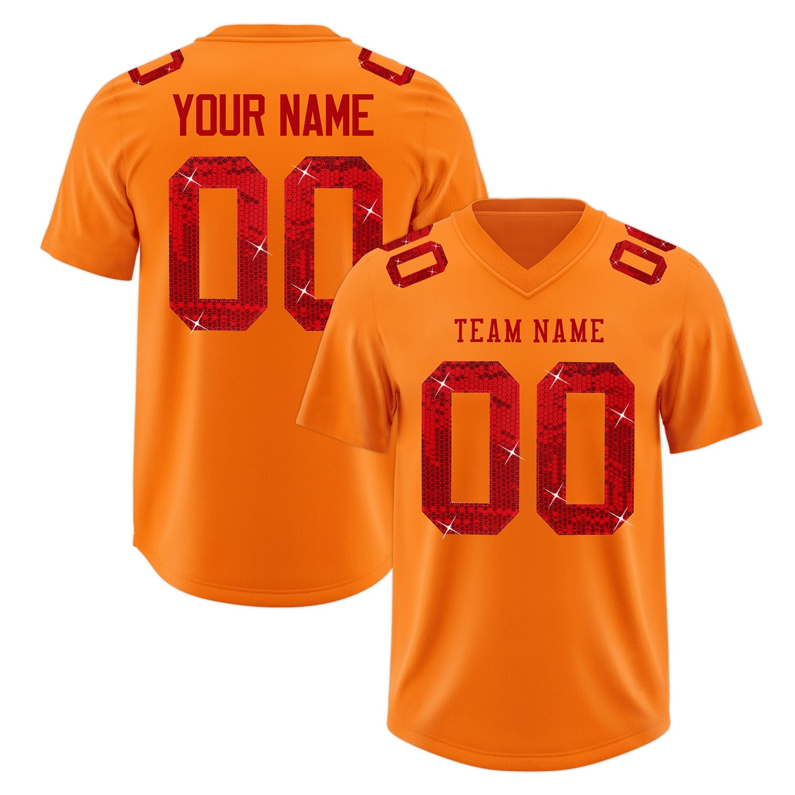 Custom Orange Red sequin lettering Breathable Football Jersey| KXKSHOP