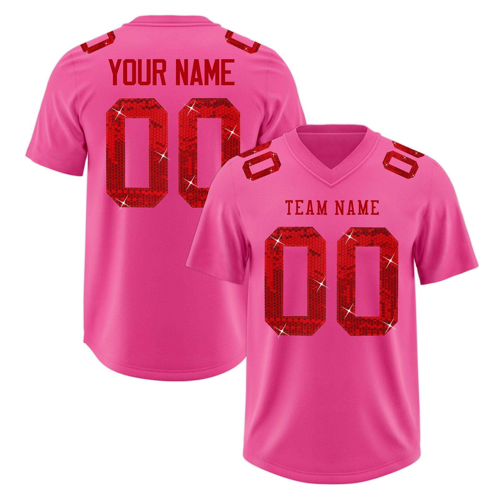 Custom Pink Red sequin lettering Stretch Fabric Football Jersey| KXKSHOP