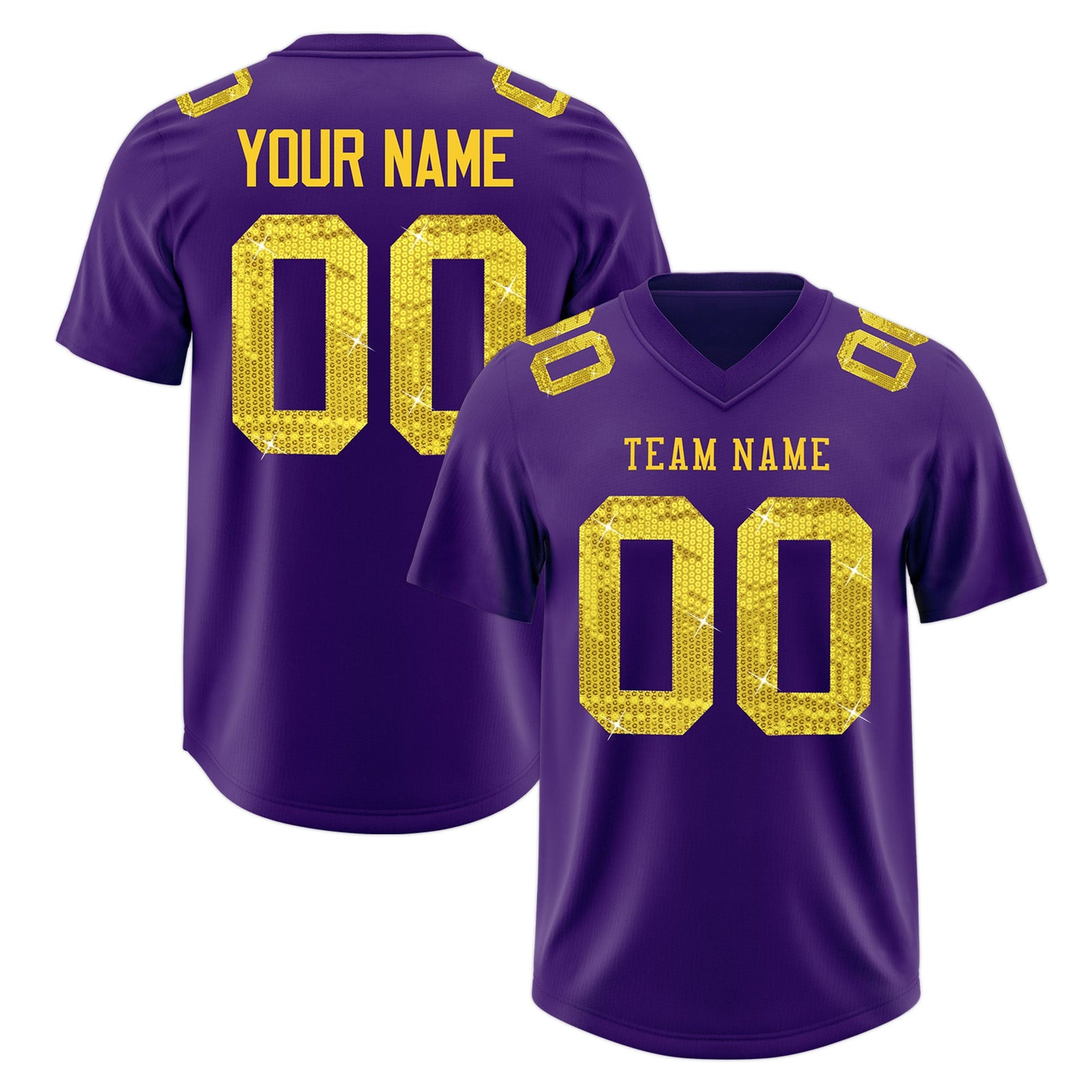 Custom Purple Gold sequin lettering Moisture-Wicking Football Jersey| KXKSHOP