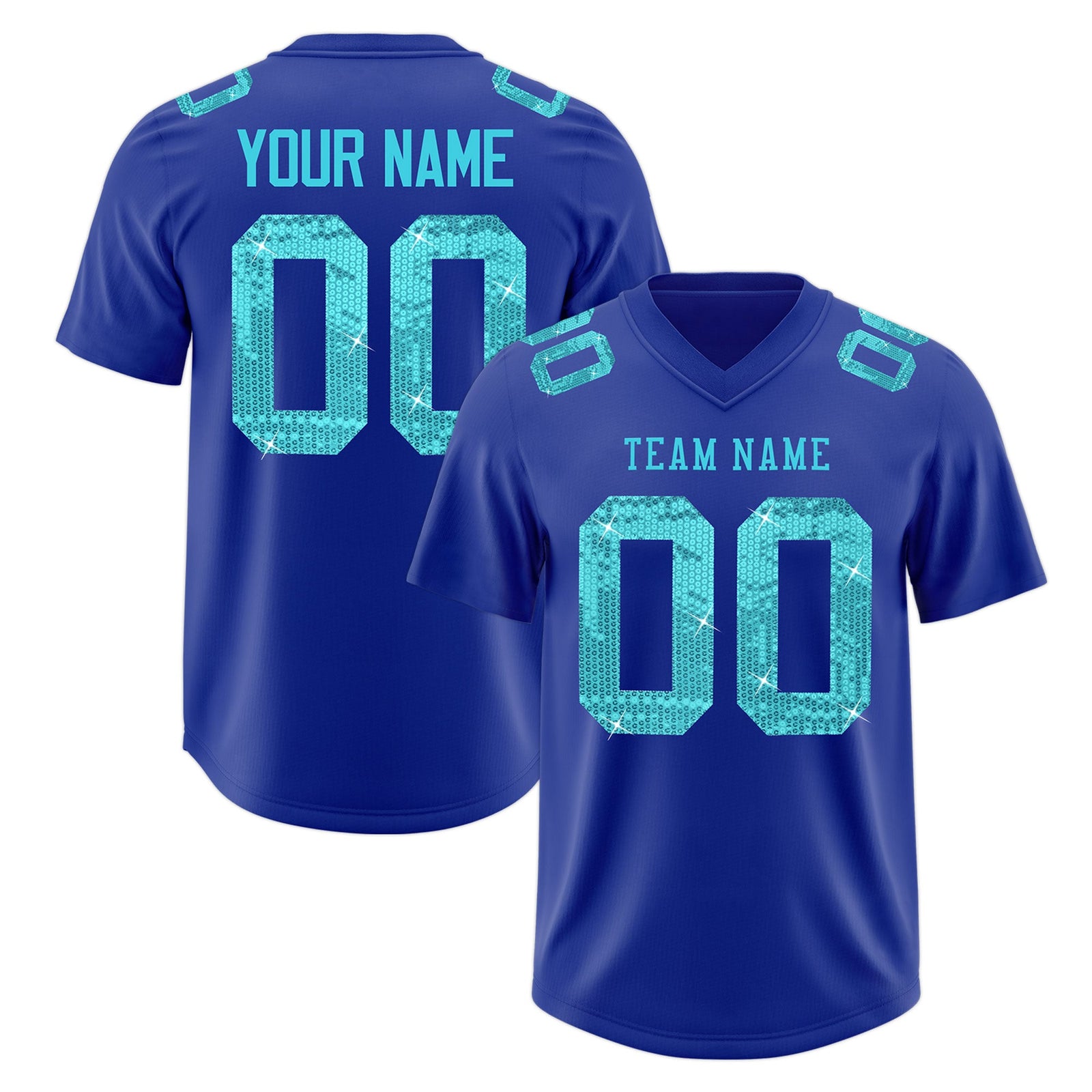 Custom Royal Blue Sky Blue sequin lettering Breathable Football Jersey| KXKSHOP