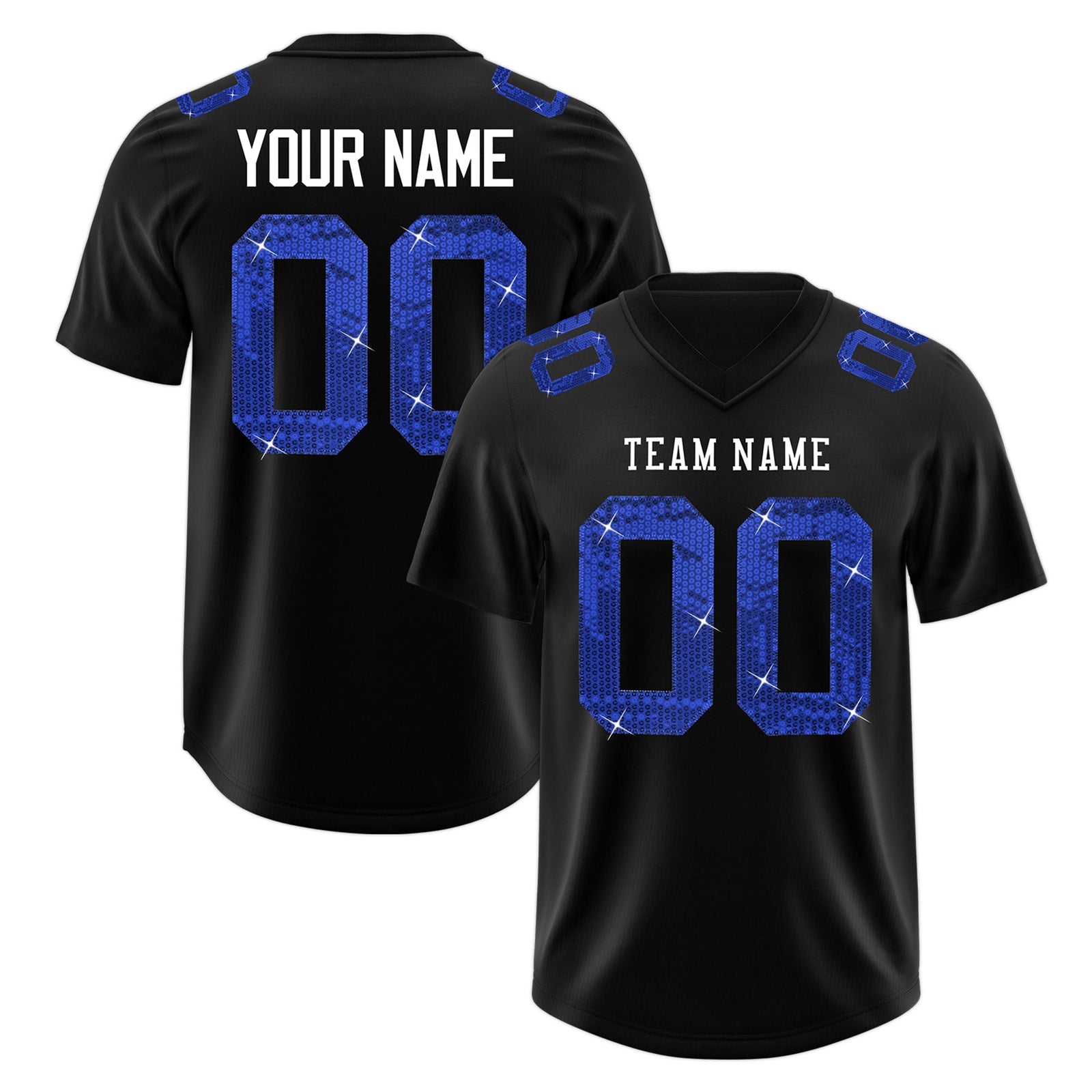 Custom Black White sequin lettering Stretch Fabric Football Jersey| KXKSHOP