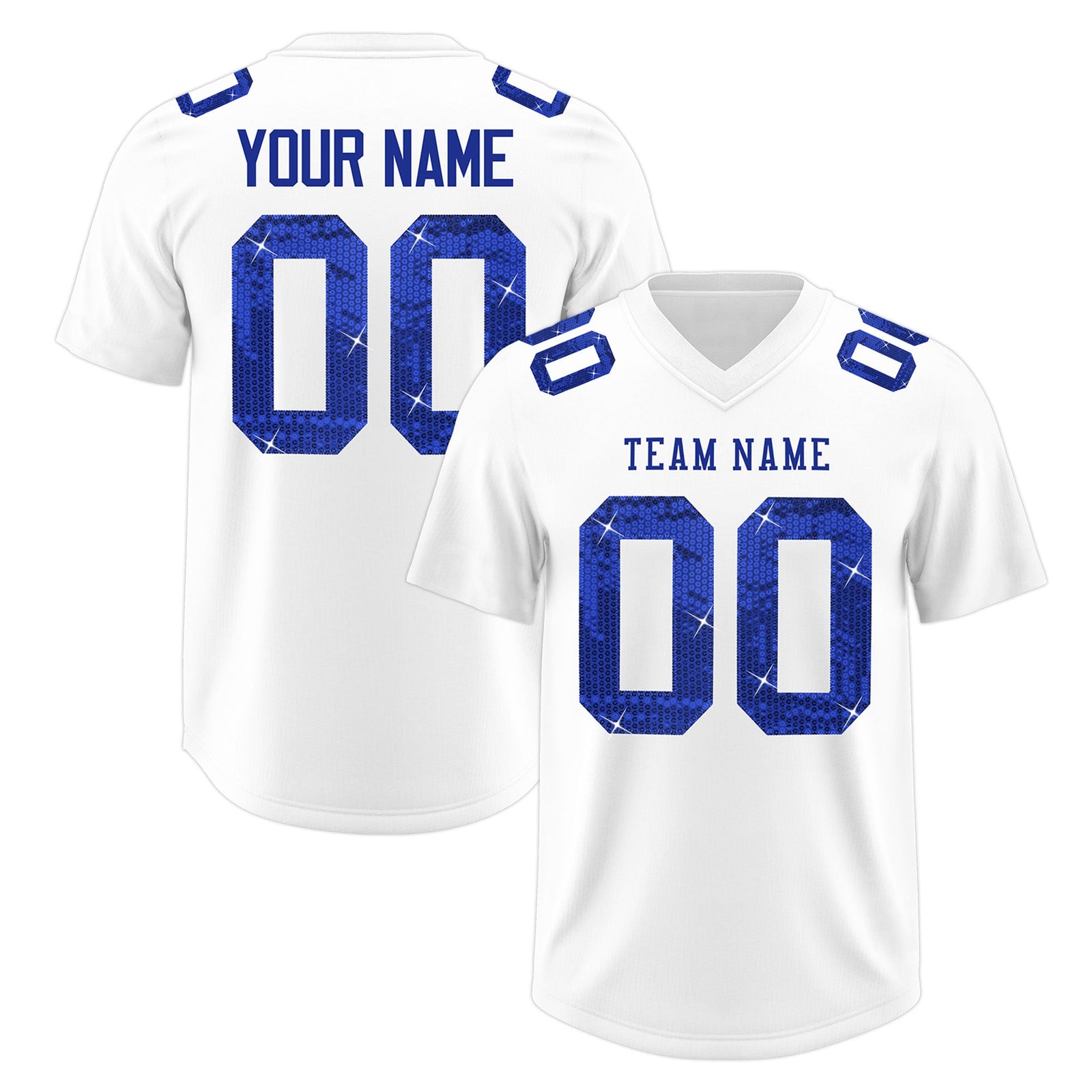 Custom White Royal Blue sequin lettering Moisture-Wicking Football Jersey| KXKSHOP