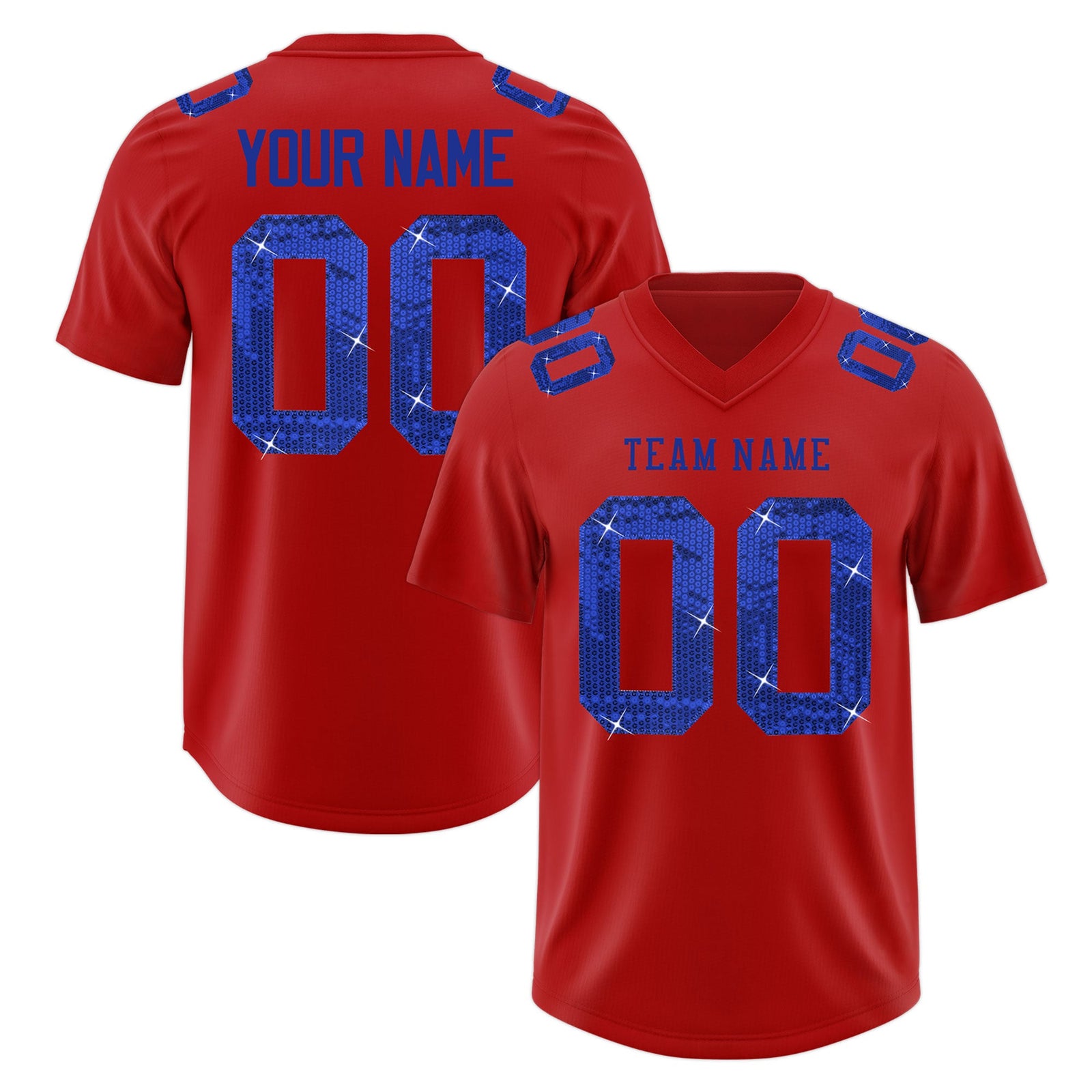 Custom Red Royal Blue sequin lettering Moisture-Wicking Football Jersey| KXKSHOP