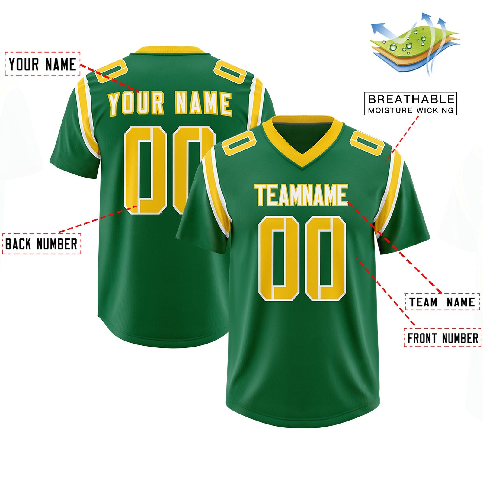 Custom Kelly Green Personalized Shoulder Cut Two-Tone Authentic Football Jersey