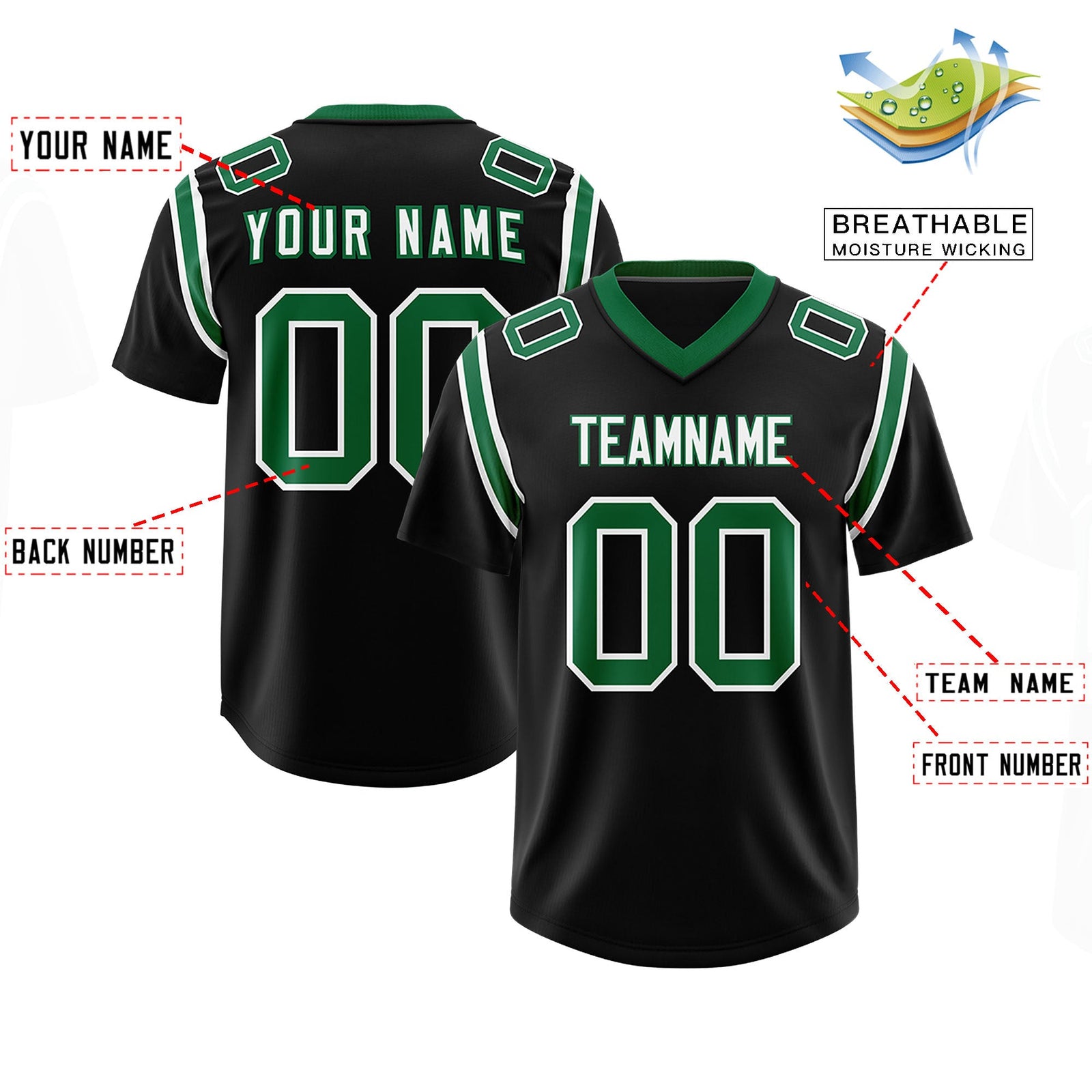 Custom Black Personalized Shoulder Cut Two-Tone Authentic Football Jersey