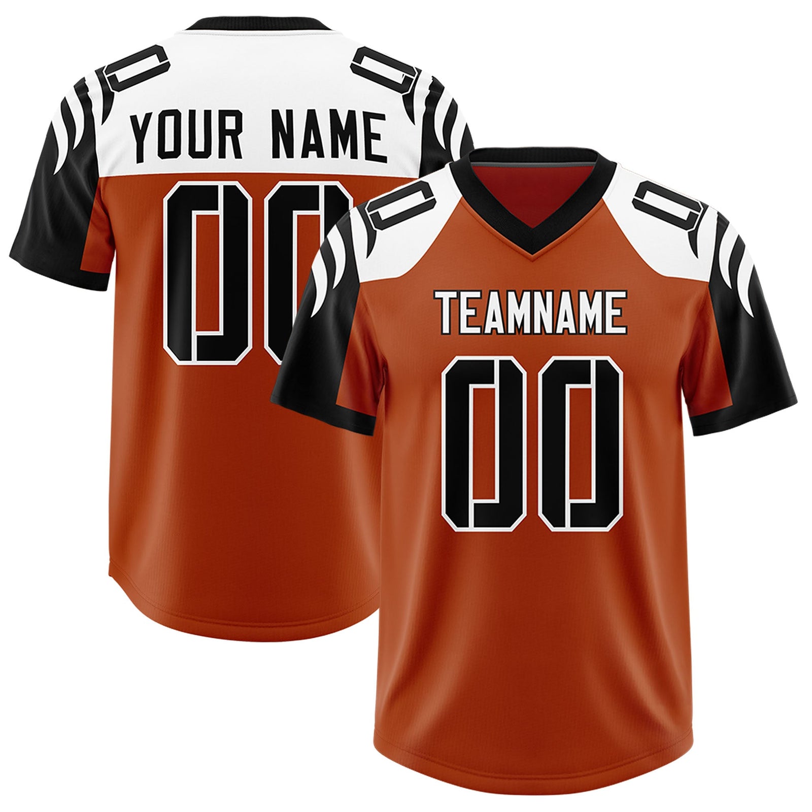 Custom Texas Orange Black Raglan Sleeves Personalized Pattern Authentic Football Jersey
